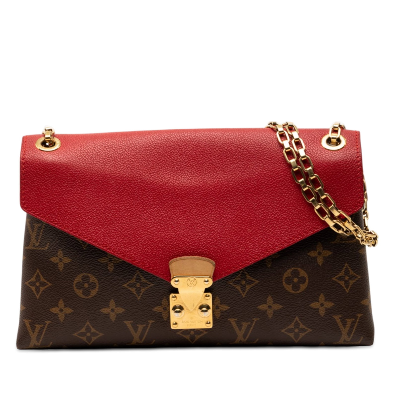 Louis Vuitton Pallas Chain Shoulder Bag in Monogram Canvas Brown: Louis Vuitton Pallas Chain Shoulder Bag in Monogram Canvas Brown This Louis Vuitton Monogram Pallas Chain bag features a monogram canvas body with a front leather flap and an S-lock closure, complemen