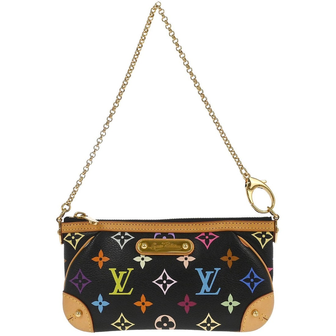 Louis Vuitton Pochette Milla MM Black Monogram Multicolor Pouch: Louis Vuitton Pochette Milla MM Black Monogram Multicolor Pouch Louis Vuitton Pochette Milla MM in black Monogram Multicolor canvas with leather trim. This women's small pouch-style handbag features a