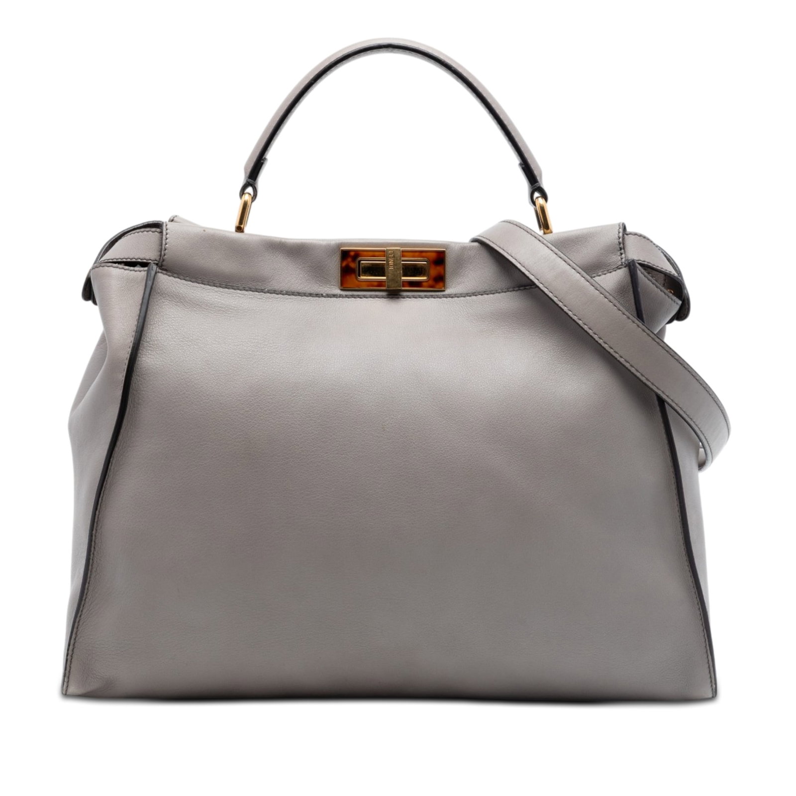 Fendi Peekaboo Iconic Large Calfskin Leather Satchel Gray (1 of 6)