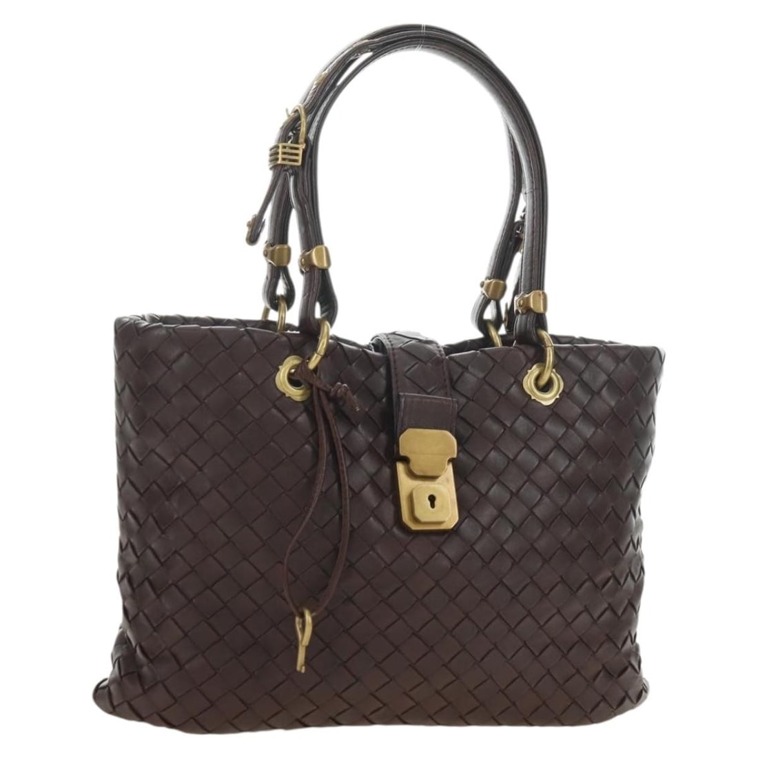 Bottega Veneta 162112 Intrecciato Leather Handbag Brown Italy: Bottega Veneta 162112 Intrecciato Leather Handbag Brown Italy This Bottega Veneta Intrecciato Rome hand bag is crafted from leather in brown and made in Italy. It features a compact silhouette with a 