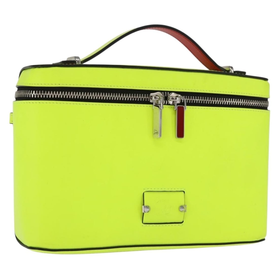 Christian Louboutin Light Yellow Leather Handbag with Silver Accents: Christian Louboutin Light Yellow Leather Handbag with Silver Accents This Christian Louboutin handbag is crafted from light yellow leather with silver accents. Made in Italy, it features a compact siz