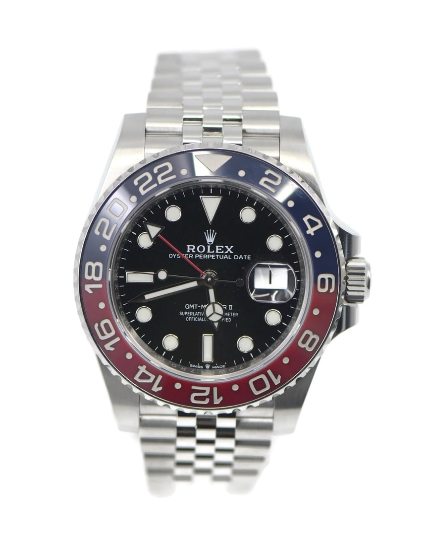 Rolex GMT Master II 126710BLRO Stainless Steel Automatic Watch: Rolex GMT Master II 126710BLRO Stainless Steel Automatic Watch This Rolex GMT-Master II Pepsi is a luxury men's wristwatch featuring a stainless steel case and band. The watch is equipped with a bidir
