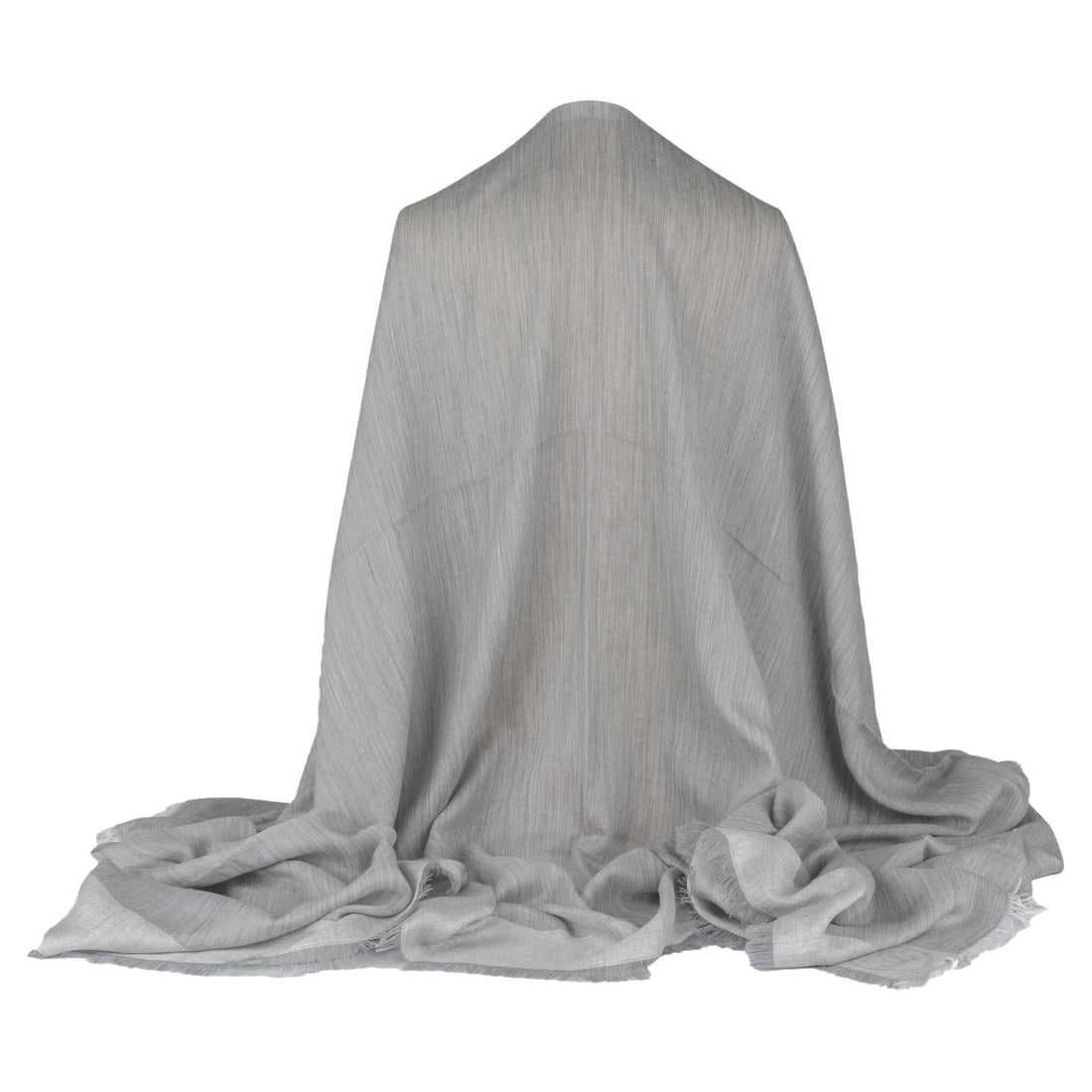 Chanel Grey Cashmere Shawl with White Fringe Trim 60 x 76