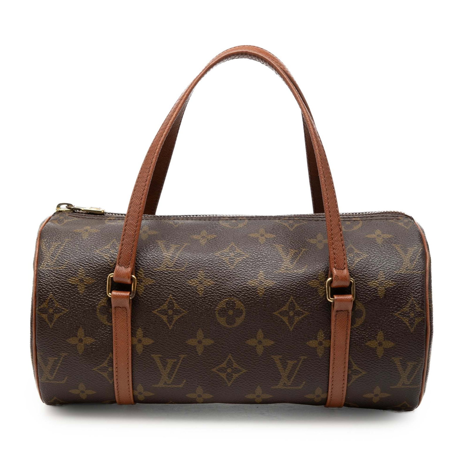 Louis Vuitton Papillon 26 Monogram Canvas Bag: Louis Vuitton Papillon 26 Monogram Canvas Bag This Louis Vuitton Monogram Papillon 26 features the iconic monogram canvas body with flat leather handles and a top zip closure. The bag is brown in colo