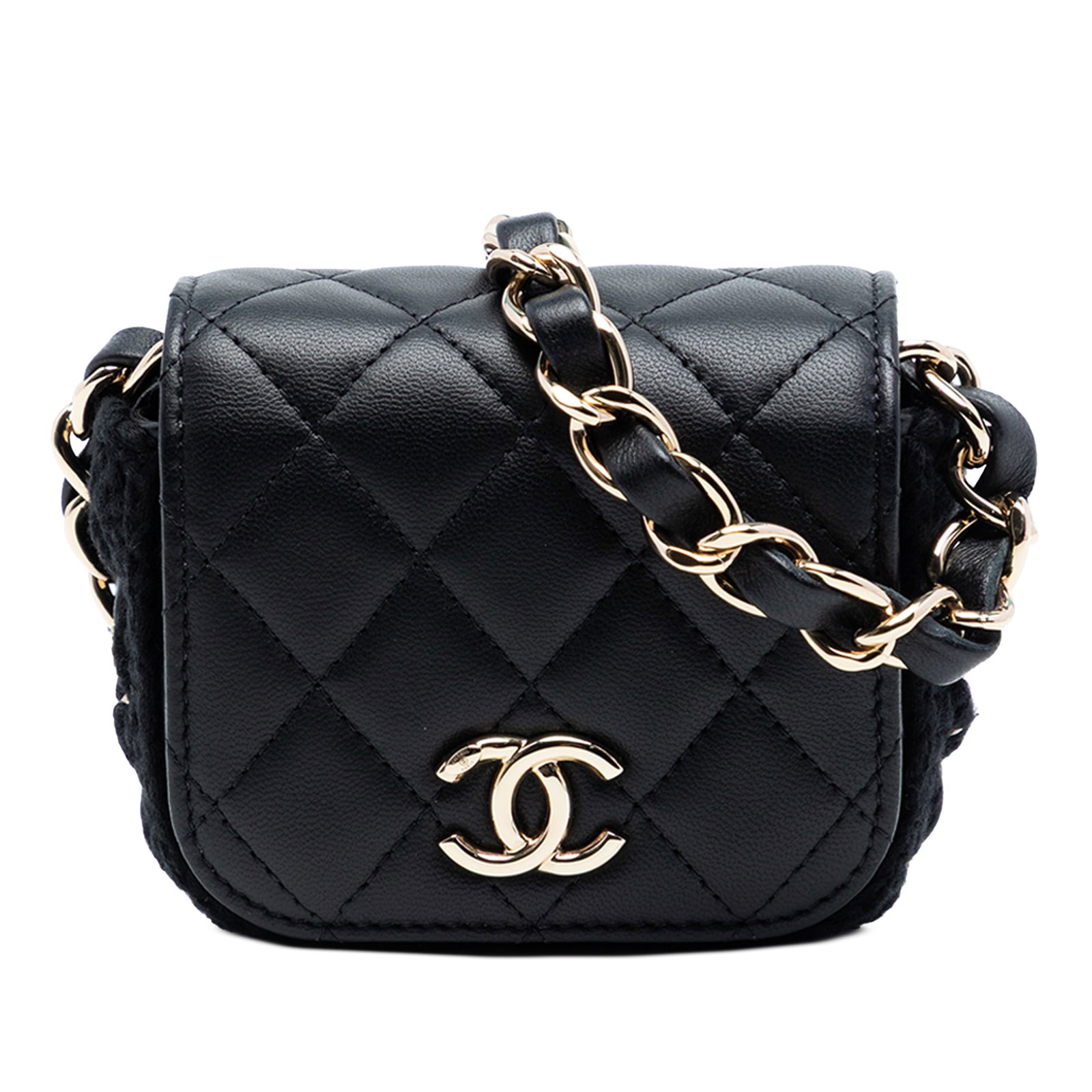 Chanel Mini CC Black Quilted Lambskin Crochet Trim Crossbody Flap Bag (1 of 8)