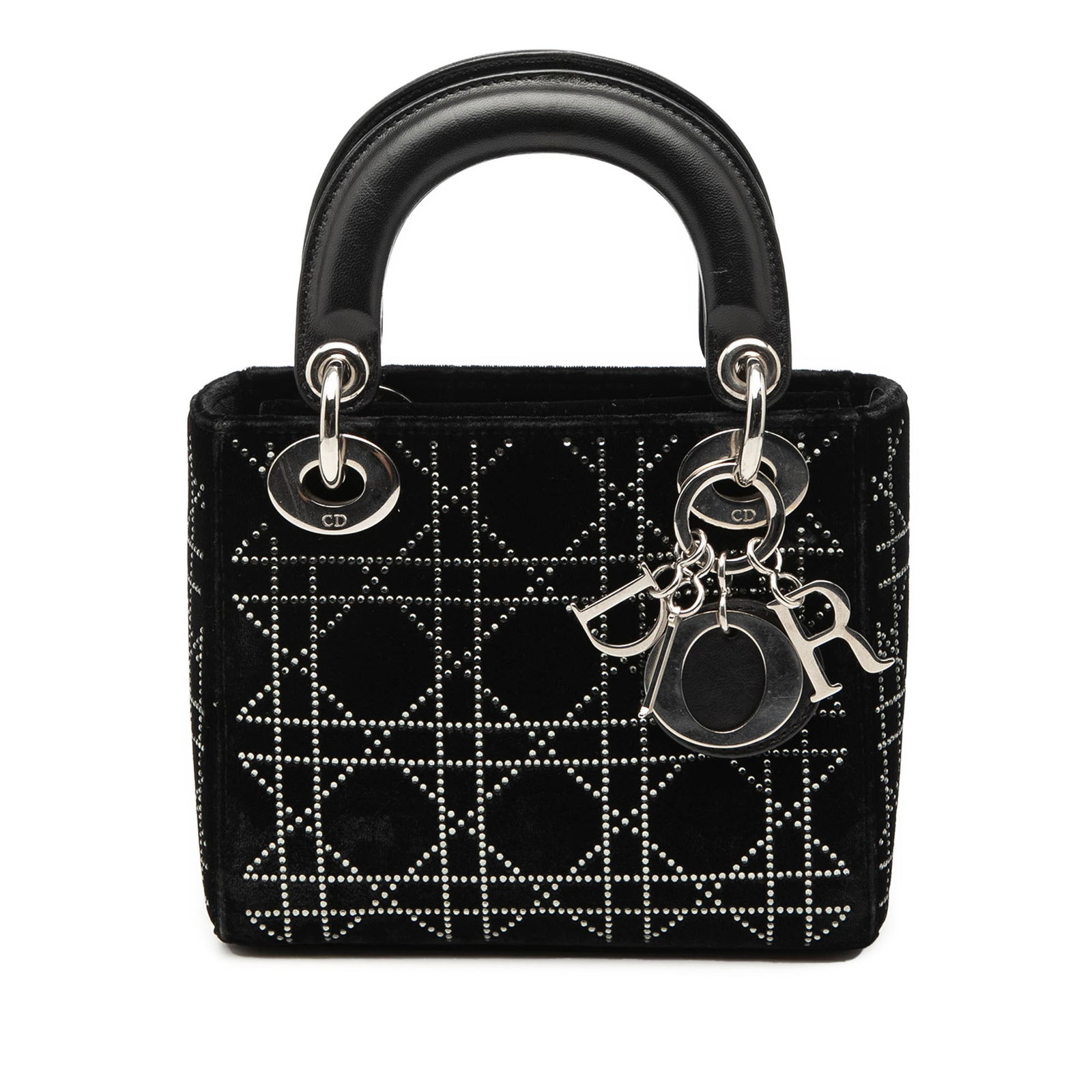 Dior Mini Lady Cannage Velvet Crystal Bag: Dior Mini Lady Cannage Velvet Crystal Bag This Mini Velvet Cannage Strass Embellished Lady Dior bag features a luxurious velvet body adorned with crystal embellishments. It is designed with flat handl