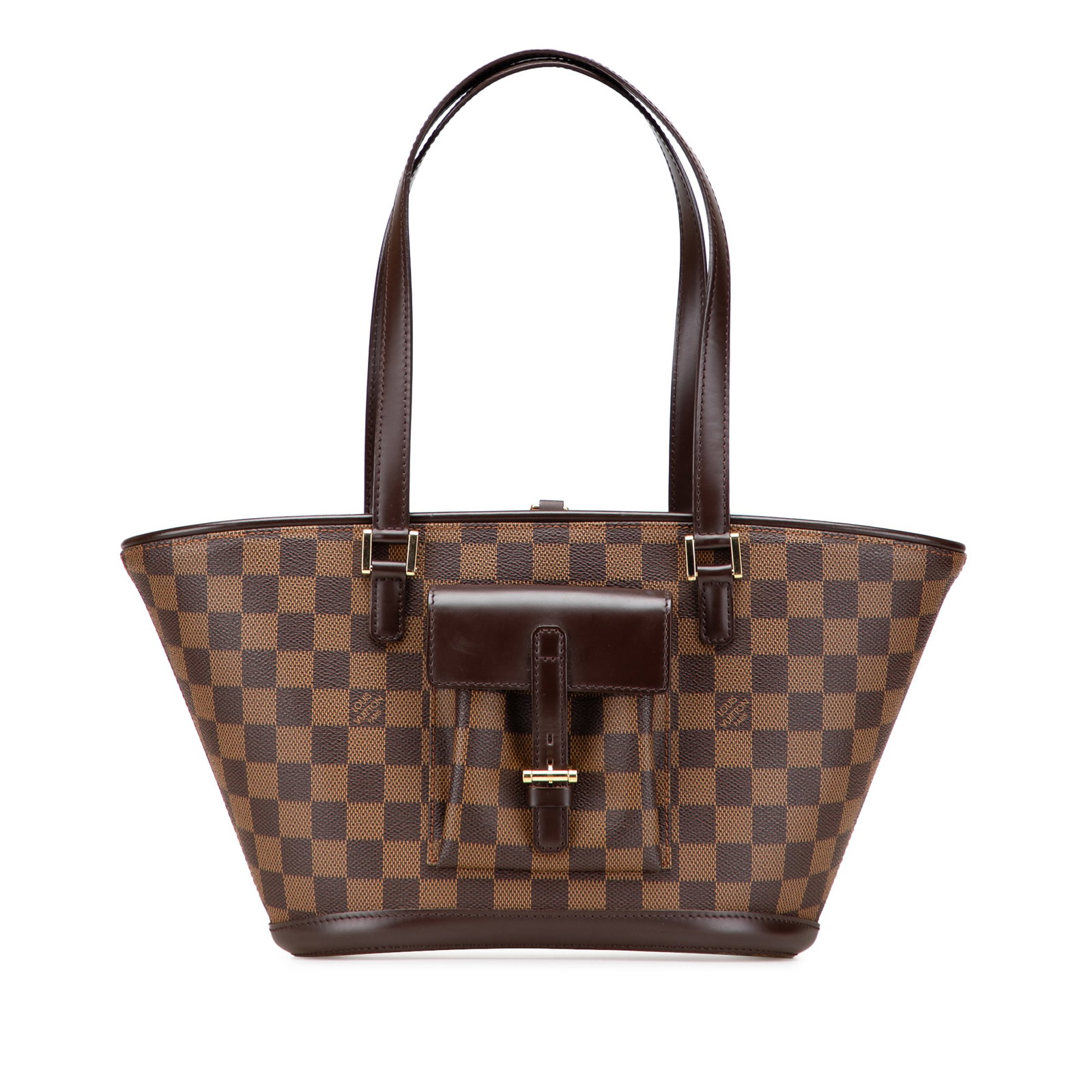 Louis Vuitton Damier Ebene Manosque PM Brown Canvas Bag: Louis Vuitton Damier Ebene Manosque PM Brown Canvas Bag This Louis Vuitton Damier Ebene Manosque PM bag showcases the iconic damier ebene canvas, complemented by elegant leather trim. Designed with pr