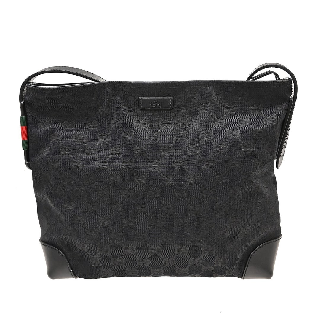 Gucci GG Sherry Pelham Shoulder Bag Black Canvas Leather: Gucci GG Sherry Pelham Shoulder Bag Black Canvas Leather Gucci GG Sherry Pelham shoulder bag in black canvas and leather with the signature green and red Sherry detail. Designed with a shoulder strap 