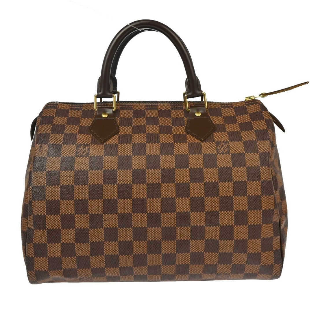 Louis Vuitton Speedy 30 Damier Ebene Leather Canvas Satchel N41531: Louis Vuitton Speedy 30 Damier Ebene Leather Canvas Satchel N41531 Vintage Louis Vuitton Speedy 30 handbag in Damier Ebene canvas with leather trim and double handles. This zip-top duffle-style bag fe