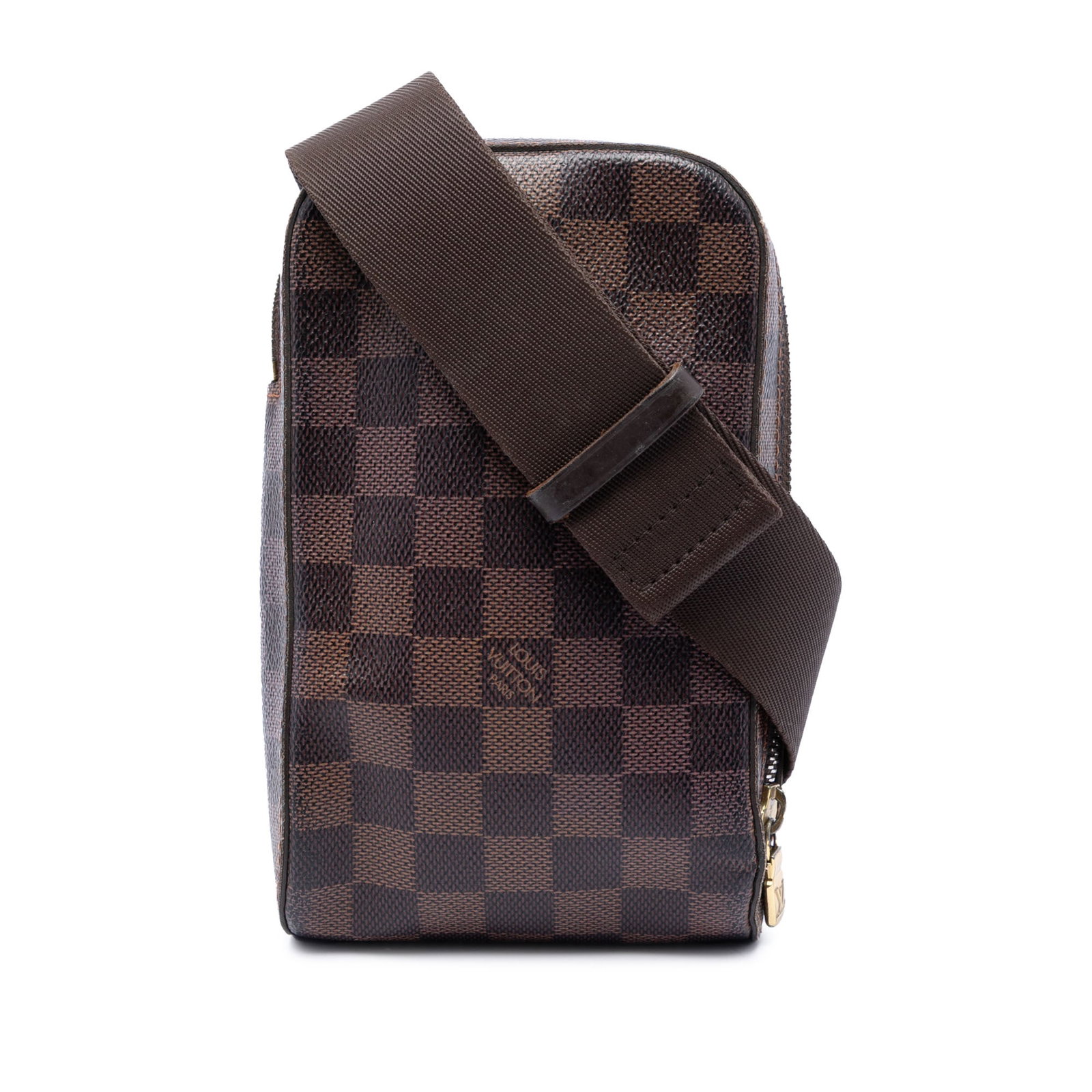 Louis Vuitton Geronimos Damier Ebene Brown Crossbody Bag: Louis Vuitton Geronimos Damier Ebene Brown Crossbody Bag Louis Vuitton Damier Ebene Geronimos bag in brown fabric with an adjustable flat strap and top zip closure. Made in Spain. Condition AB with vi