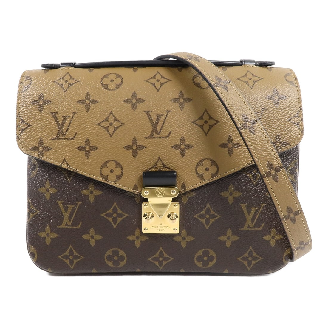 Louis Vuitton M44876 Pochette Metis Monogram Reverse Shoulder Bag: Louis Vuitton M44876 Pochette Metis Monogram Reverse Shoulder Bag A Louis Vuitton LV Pochette Metis 2 Way Shoulder Bag, model M44876, in Monogram Reverse brown with brown, caramel, and black tones. It