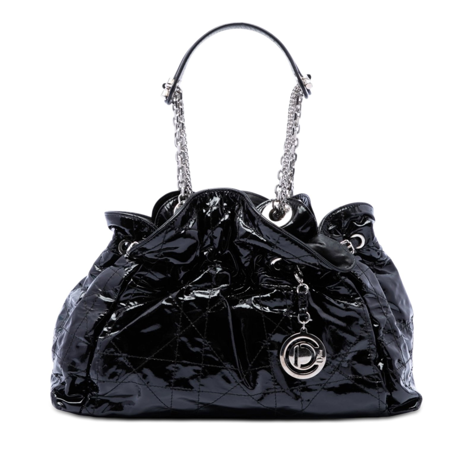 Dior Le Trente Cannage Patent Leather Tote Bag Black: Dior Le Trente Cannage Patent Leather Tote Bag Black The Le Trente Tote features a patent leather body in black with Cannage detailing, curb chain straps with a leather guard, an open top with magneti
