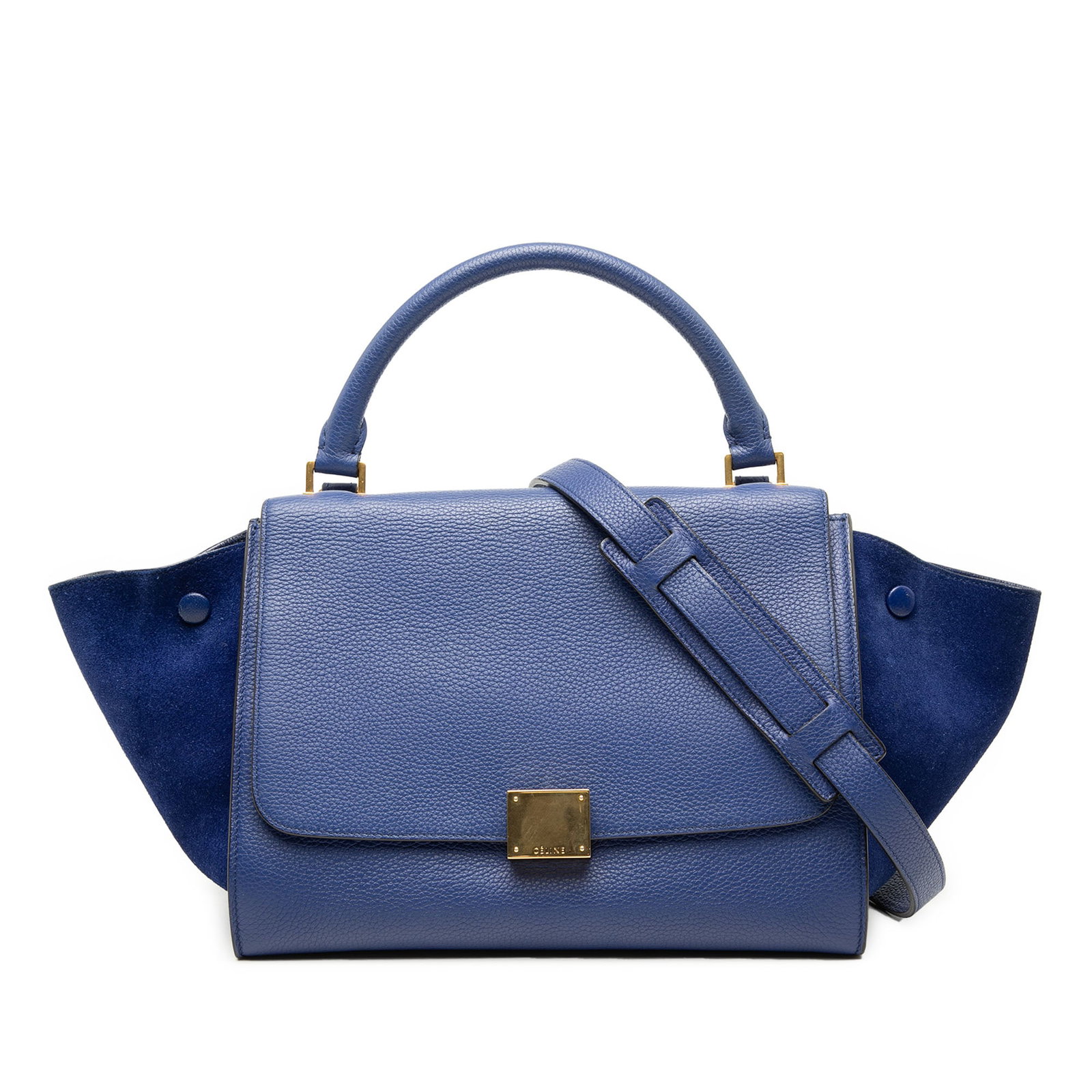 Celine Trapeze Blue Leather Satchel with Suede Side Panels (1 of 7)