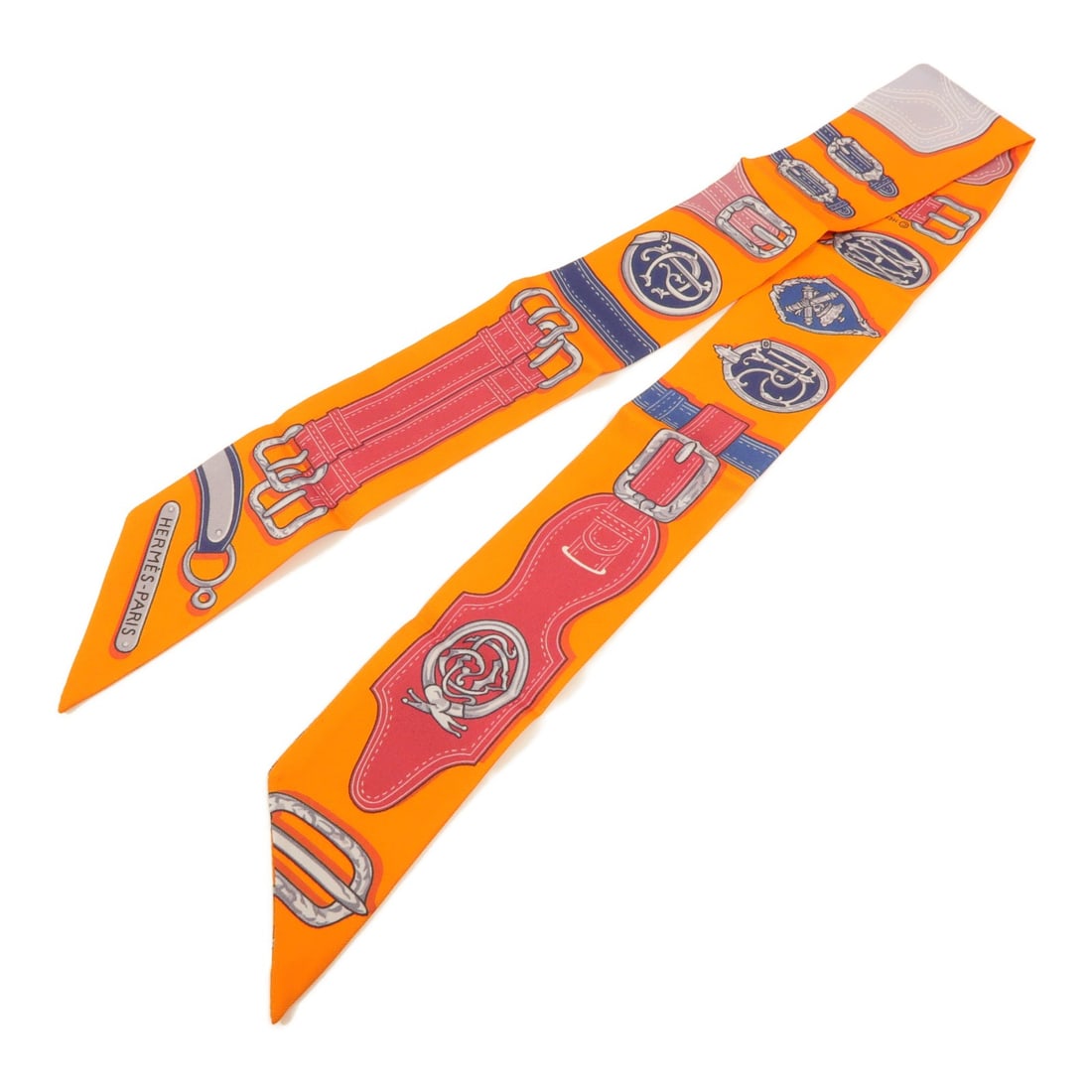 Hermes Twilly Silk Scarf Orange France Made: Hermes Twilly Silk Scarf Orange France Made Hermes Twilly scarf in orange silk, designed for women and made in France. The item is described as being in very good AB condition and comes with no access