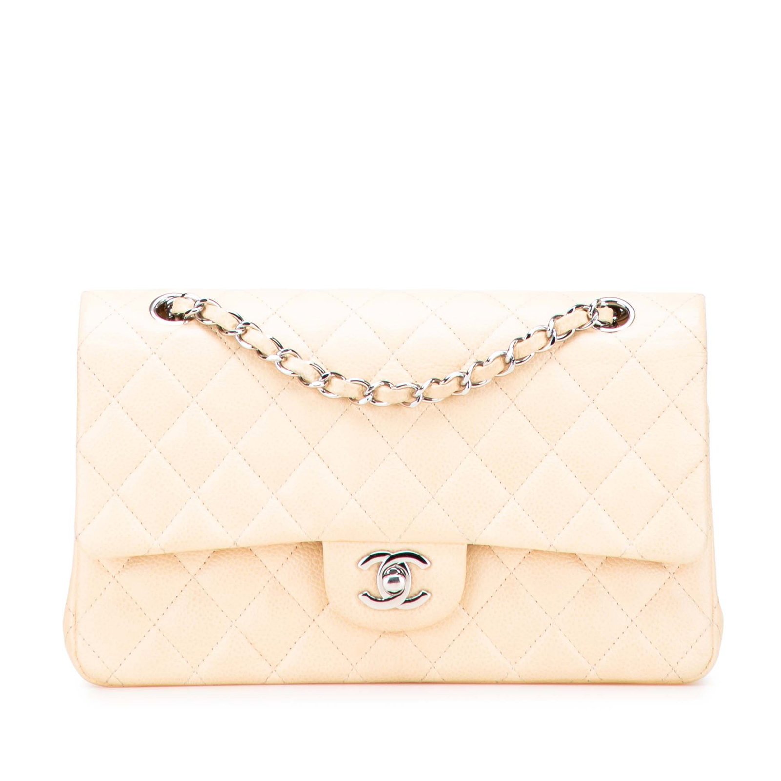 Chanel Medium Classic Double Flap Shoulder Bag Caviar Leather Brown: Chanel Medium Classic Double Flap Shoulder Bag Caviar Leather Brown A Chanel Medium Classic Caviar Double Flap shoulder bag in brown leather, crafted in France. It features a quilted caviar leather bo
