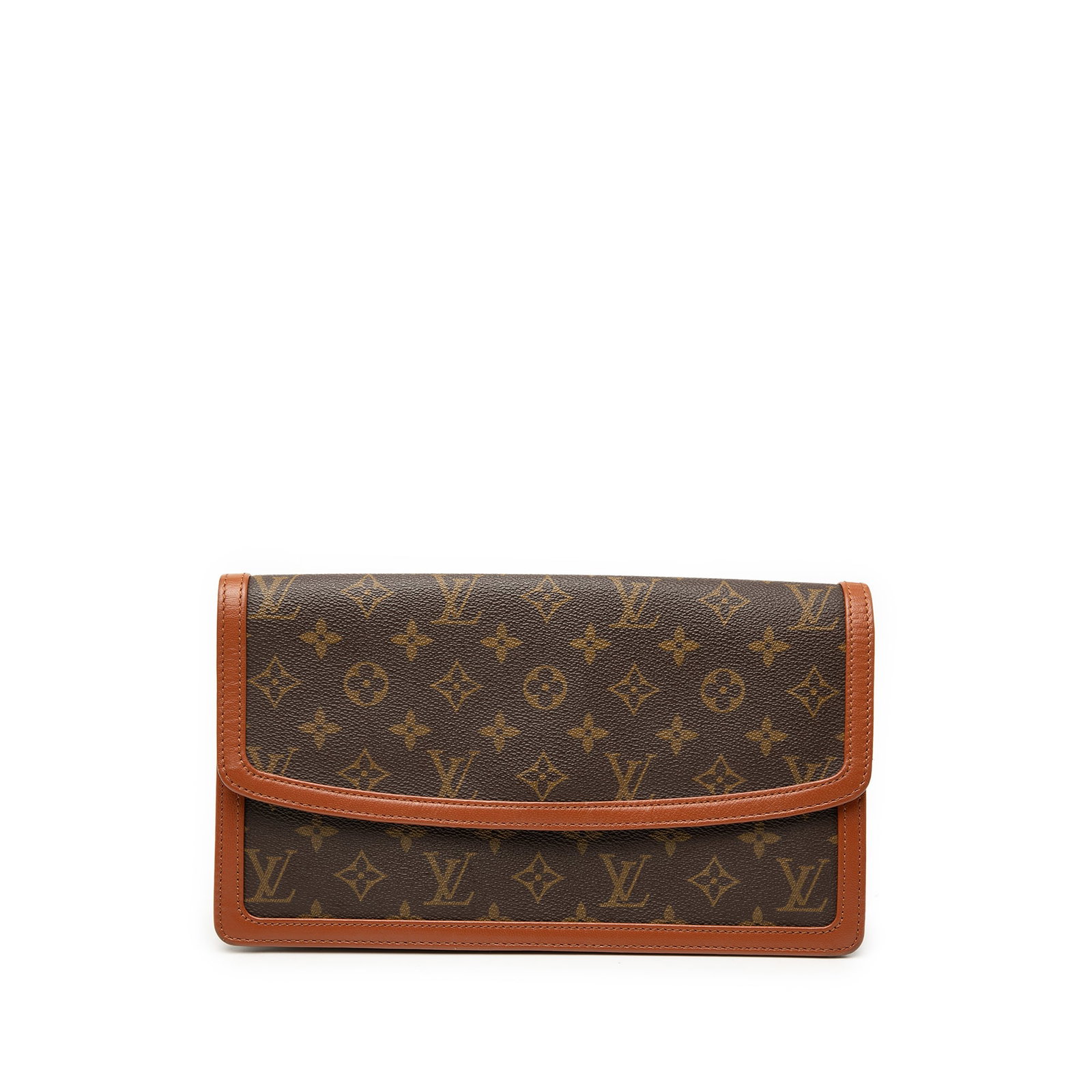 Louis Vuitton Pochette Dame GM Monogram Canvas Brown Bag: Louis Vuitton Pochette Dame GM Monogram Canvas Brown Bag This Louis Vuitton Monogram Pochette Dame GM features the iconic monogram canvas with leather trim, a front flap secured by a snap closure, and
