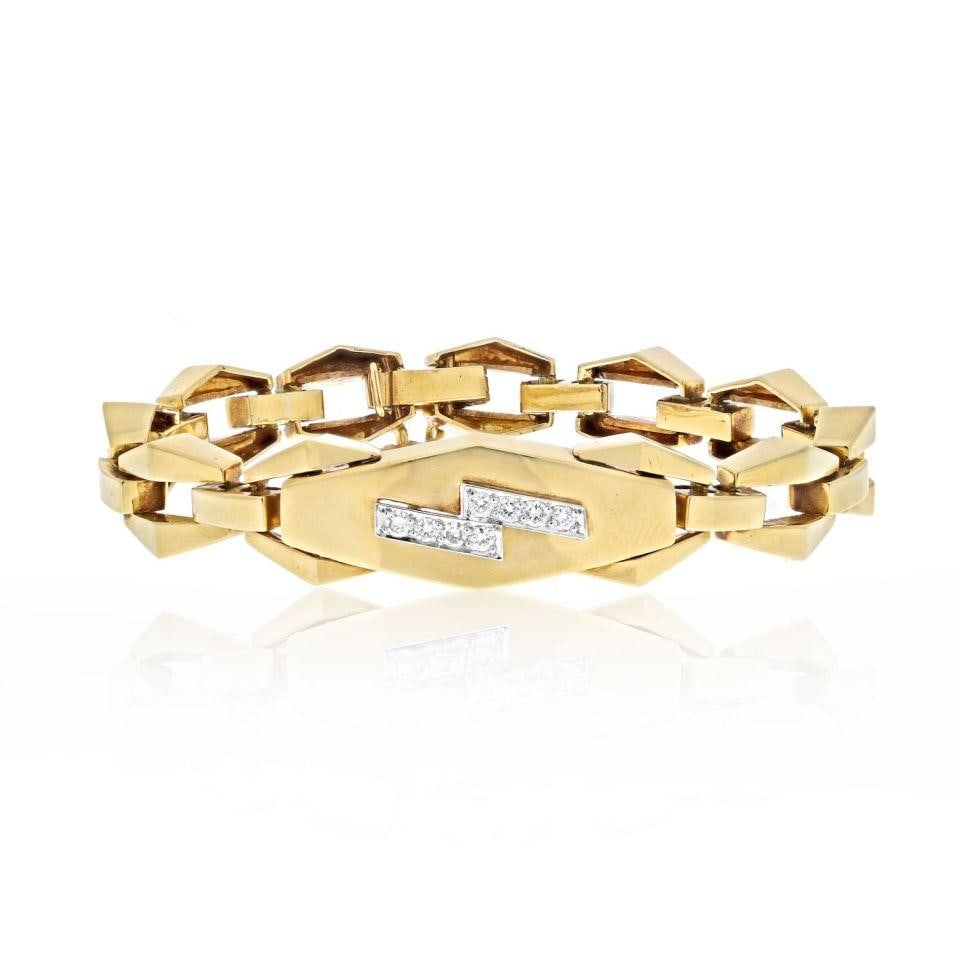 David Webb 18K Yellow Gold Lightning Bolt Diamond Bracelet (1 of 1)