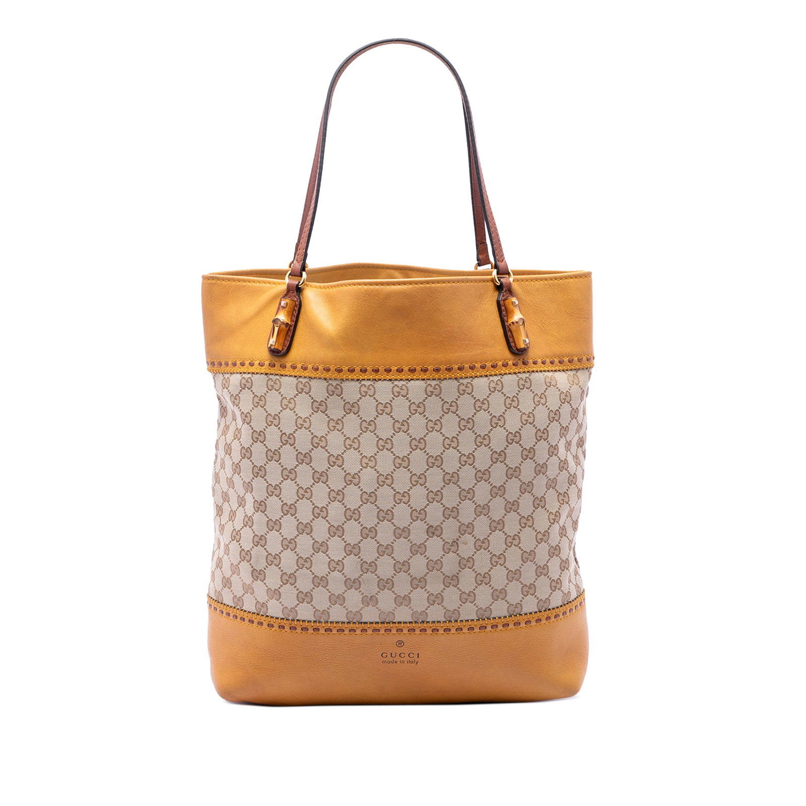 Gucci Laidback Crafty GG Canvas Tote Bag: Gucci Laidback Crafty GG Canvas Tote Bag This Gucci Large GG Canvas Laidback Crafty Tote features a beige canvas body complemented by flat leather straps with distinctive bamboo details. The tote has 