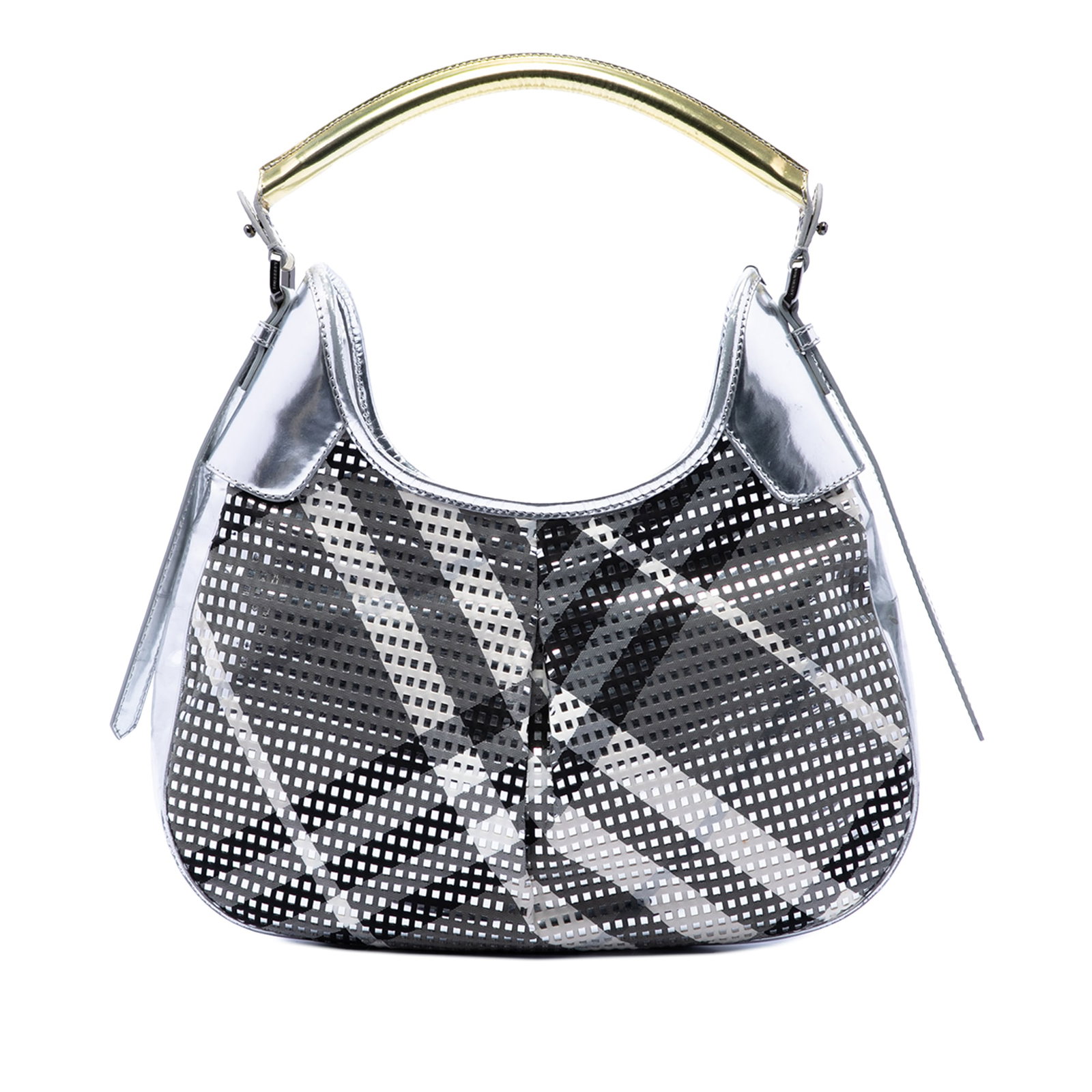 Burberry Brooklyn Hobo Gray Beat Check Nylon Patent Leather Bag (1 of 6)