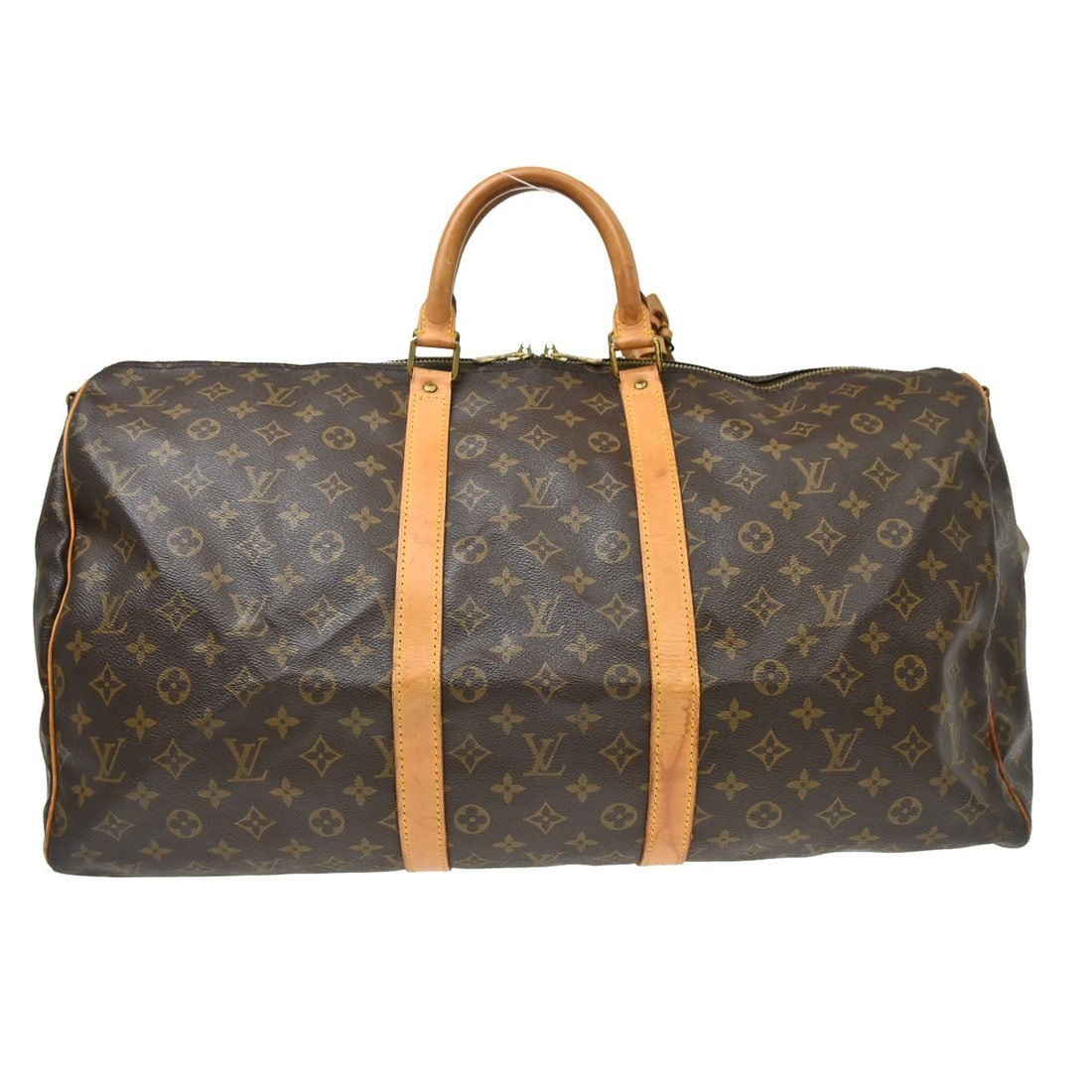 Louis Vuitton Keepall Bandouliere 55 Monogram Duffle Bag M41414: Louis Vuitton Keepall Bandouliere 55 Monogram Duffle Bag M41414 Vintage Louis Vuitton Keepall Bandouliere 55 travel bag in brown Monogram canvas with leather trim and double handles. This extra large 