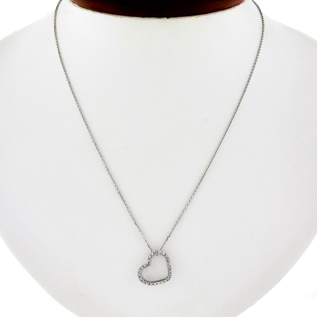 Unbranded 14k White Gold Diamond Heart Pendant Necklace 16in Cable Chain: Unbranded 14k White Gold Diamond Heart Pendant Necklace 16in Cable Chain Estate 14k white gold pendant necklace featuring an open heart slide pendant with pave-set natural diamonds and a 16-inch cable