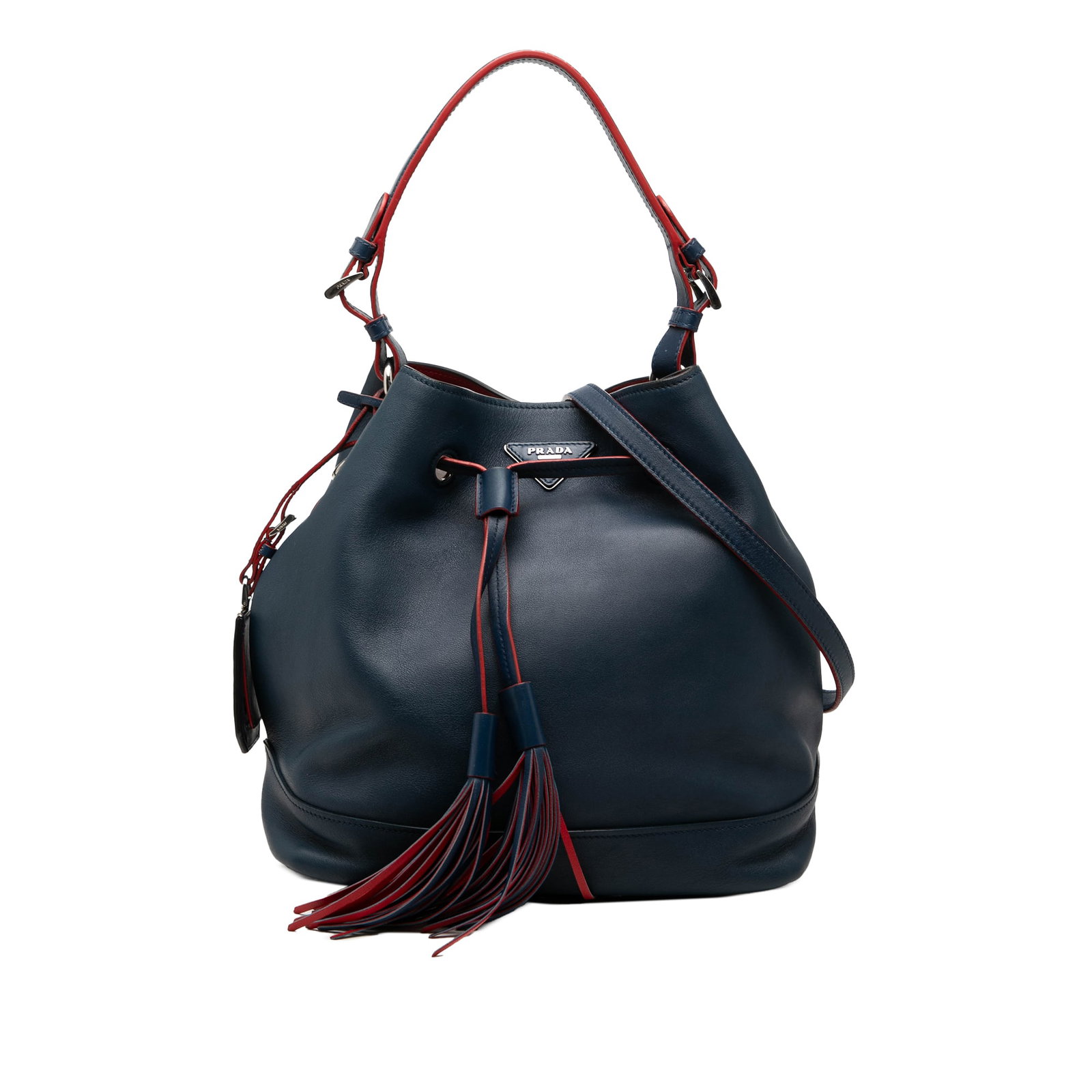 Prada Soft Calf Blue Leather Bucket Bag with Tassel Drawstring (1 of 6)
