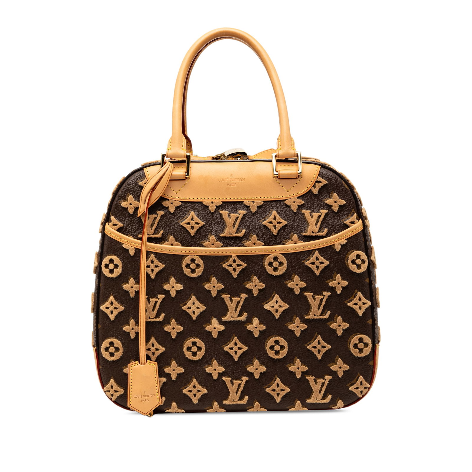 Louis Vuitton Deauville Cube Monogram Tuffetage Brown Bag: Louis Vuitton Deauville Cube Monogram Tuffetage Brown Bag Louis Vuitton Monogram Tuffetage Deauville Cube bag crafted with a monogram canvas body, velour details, and vachetta leather trim. It feature
