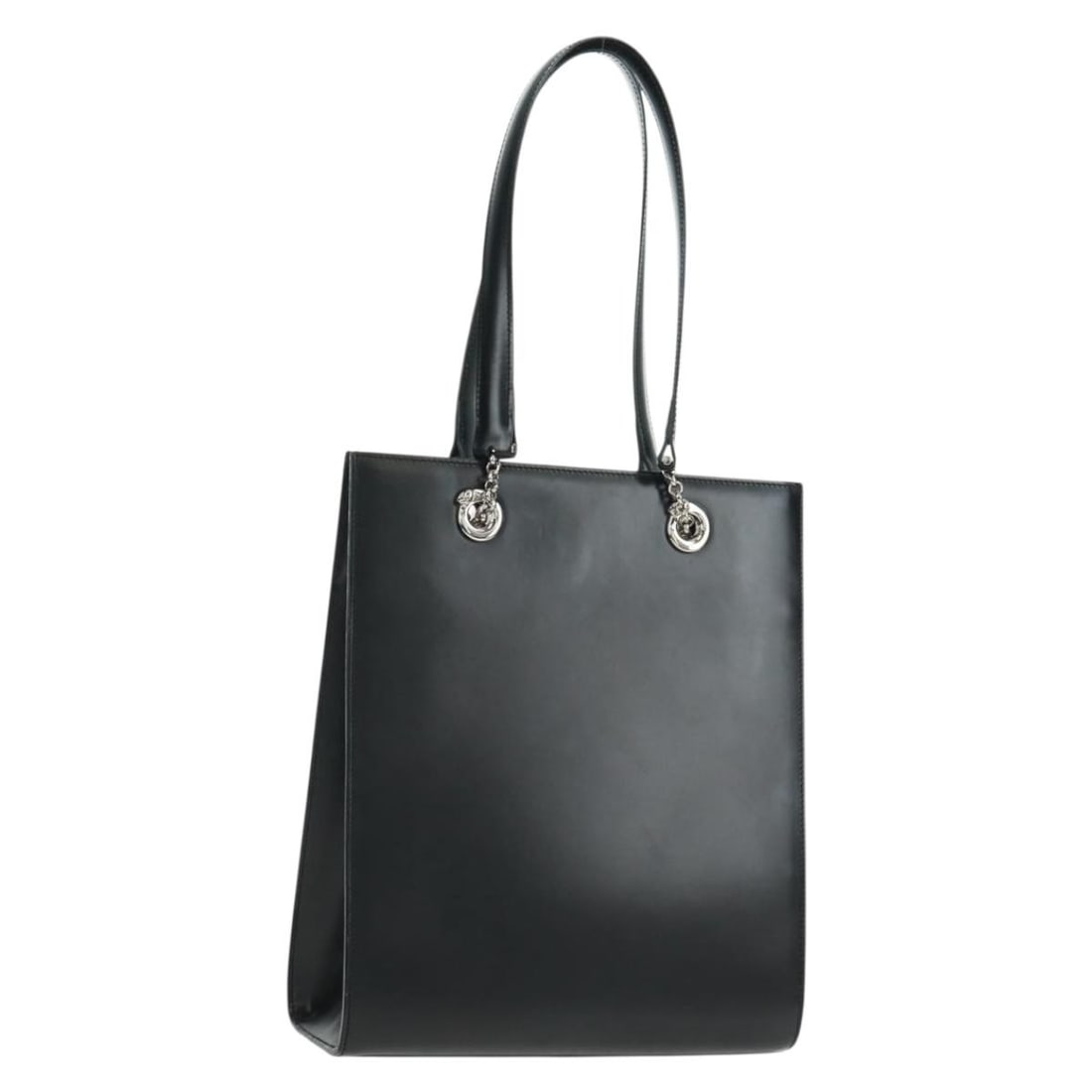 Cartier Panthere Black Leather Handbag with Silver Accents and Dust Bag: Cartier Panthere Black Leather Handbag with Silver Accents and Dust Bag This Cartier Panthere handbag features black leather with silver accents. The bag includes a single top handle with an approxima