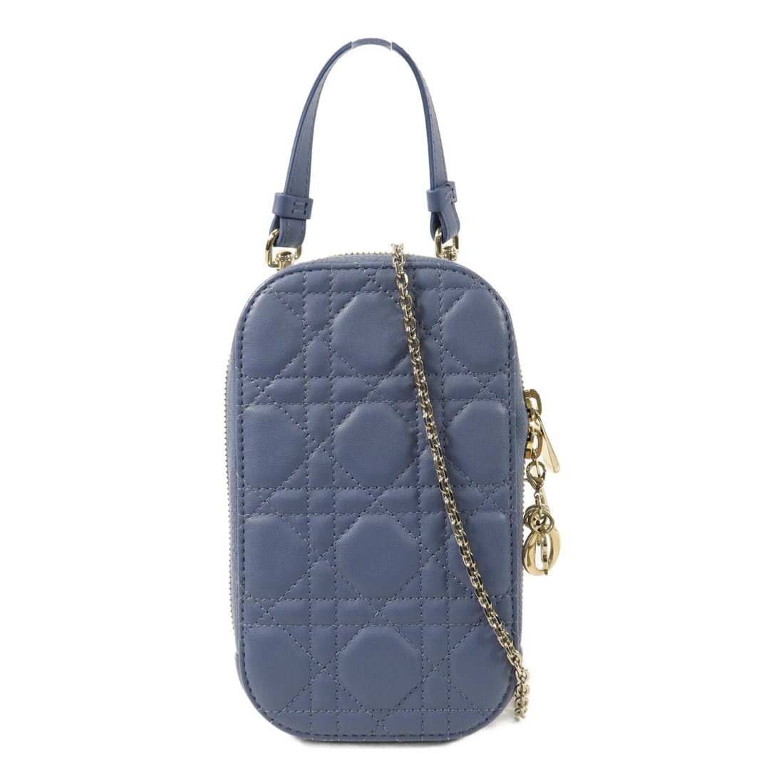 Dior Lady Dior Callin Dior lambskin phone holder shoulder bag blue: Dior Lady Dior Callin Dior lambskin phone holder shoulder bag blue A Christian Dior Lady Dior Call'in Dior phone holder bag in blue lambskin (sheep leather) with gold-tone hardware. This 2-way shoulde