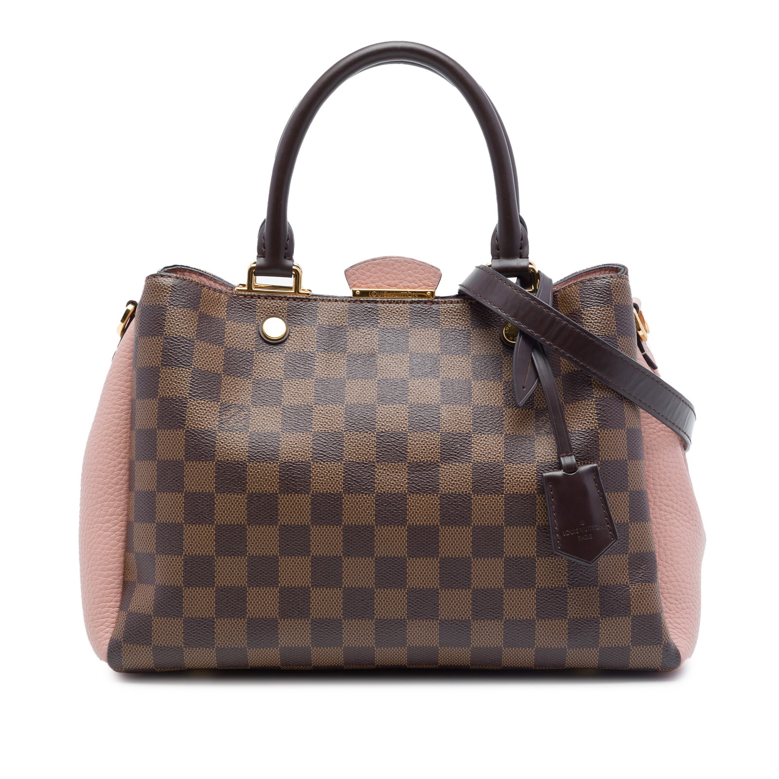 Louis Vuitton Brittany Damier Ebene Brown Handbag: Louis Vuitton Brittany Damier Ebene Brown Handbag Louis Vuitton Damier Ebene Brittany bag in brown Damier canvas with leather trim. It features rolled leather handles, a detachable flat shoulder strap