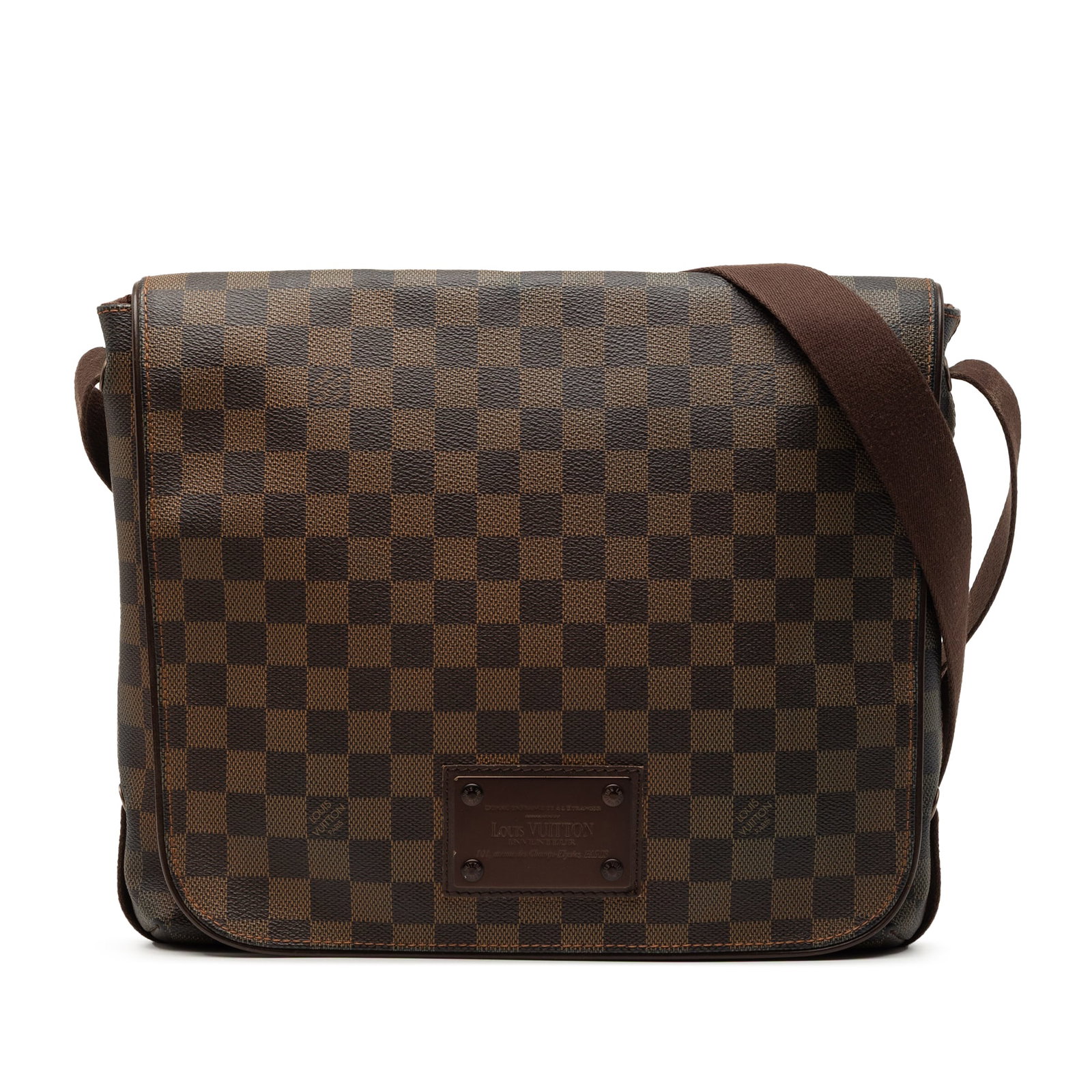 Louis Vuitton Brooklyn MM Damier Ebene Canvas Shoulder Bag: Louis Vuitton Brooklyn MM Damier Ebene Canvas Shoulder Bag This Louis Vuitton Damier Ebene Brooklyn MM features a brown Damier Ebene canvas body with an adjustable flat strap, a front flap secured by