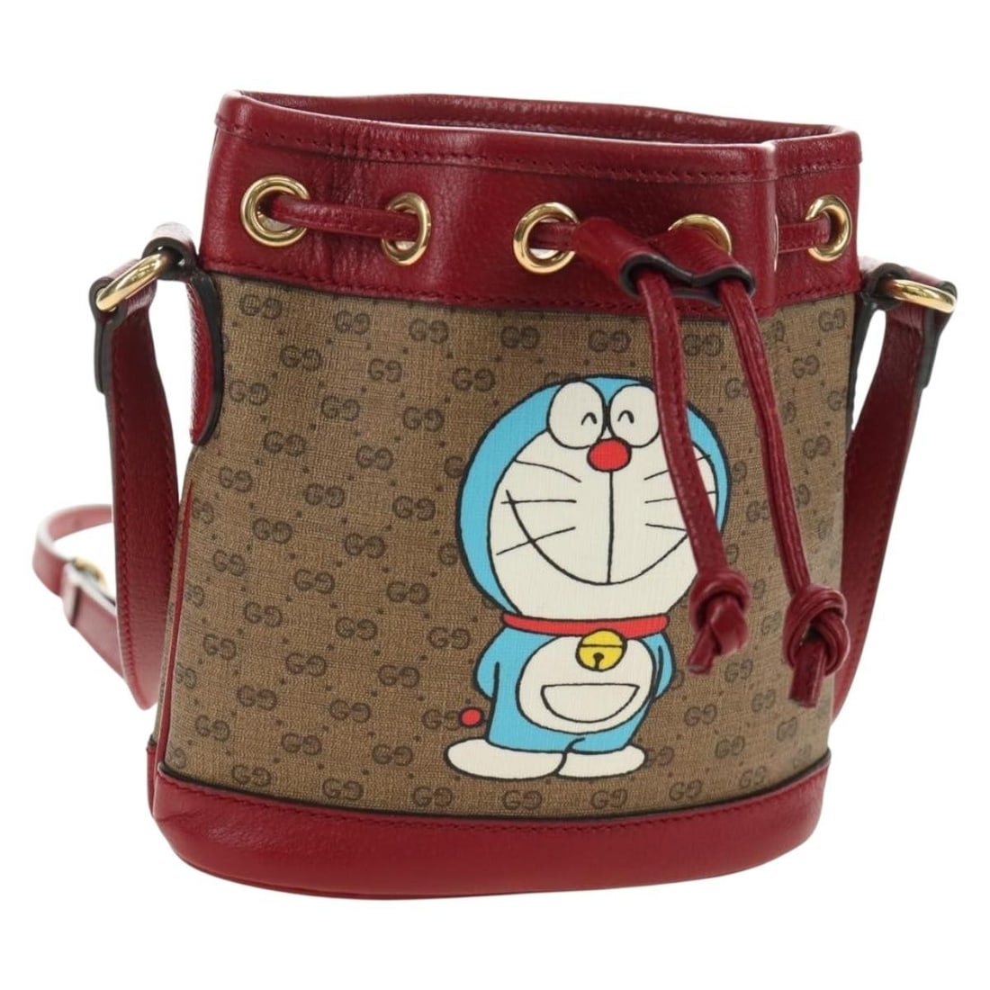 Gucci Doraemon 647801 shoulder bag Micro GG Supreme PVC beige gold: Gucci Doraemon 647801 shoulder bag Micro GG Supreme PVC beige gold A Gucci shoulder bag from the Micro GG Supreme line in beige and gold, made in Italy. The bag is crafted from PVC leather with Micro