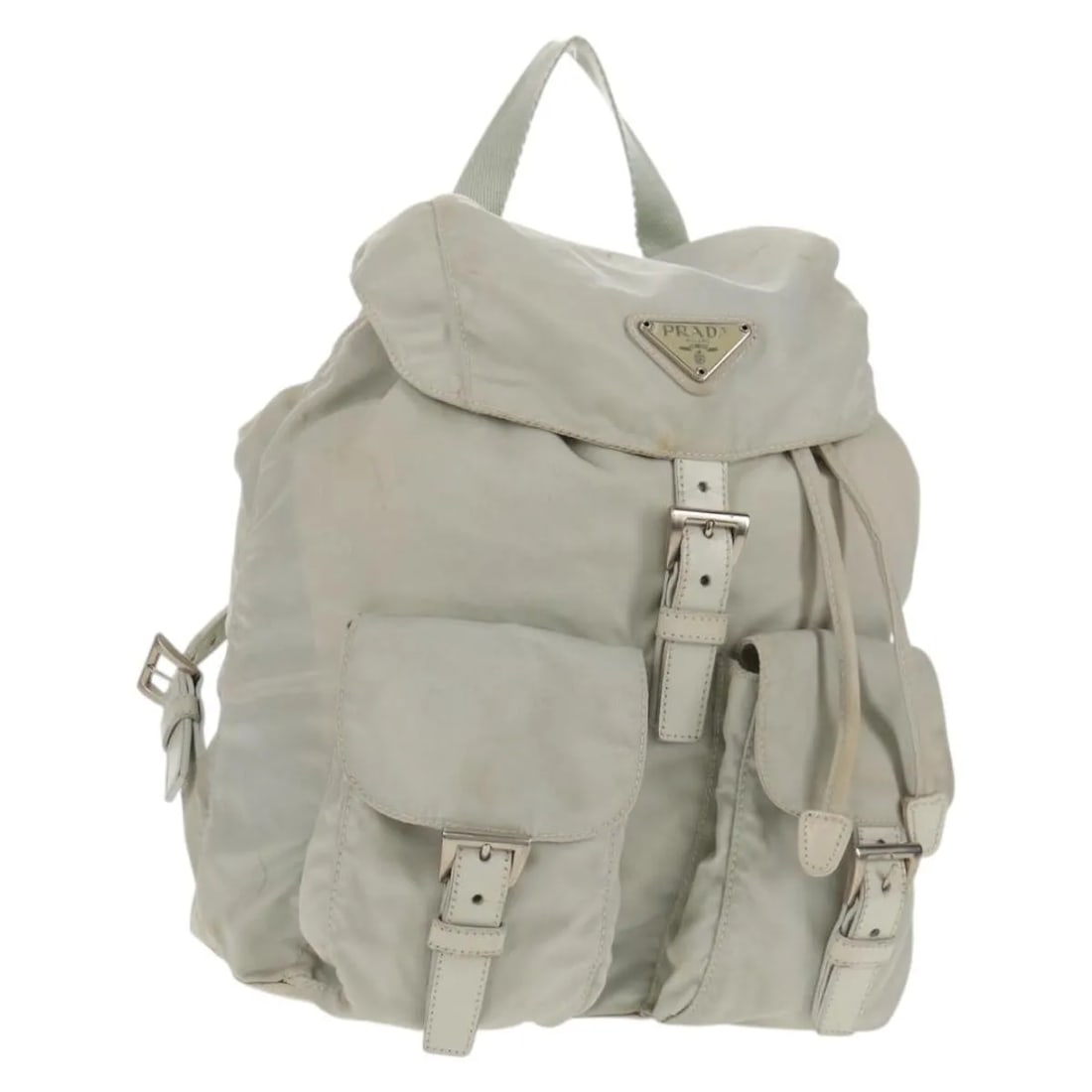 Prada Re-Nylon Gray Chain Strap Double Pocket Backpack: Prada Re-Nylon Gray Chain Strap Double Pocket Backpack This Prada Double Pocket Backpack Chain Shoulder Bag is crafted from gray nylon and features a functional double pocket design with chain details