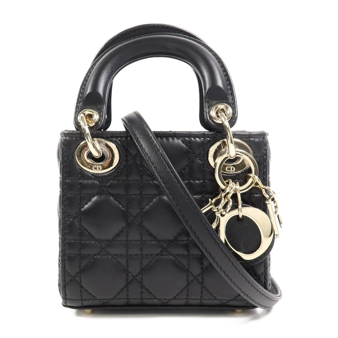 Dior Lady Dior Micro Lambskin 2 Way Shoulder Bag Black: Dior Lady Dior Micro Lambskin 2 Way Shoulder Bag Black Christian Dior Lady Dior Micro 2 Way Shoulder Bag in black lambskin leather. This bag features a flap pocket and comes with a shoulder strap, sto