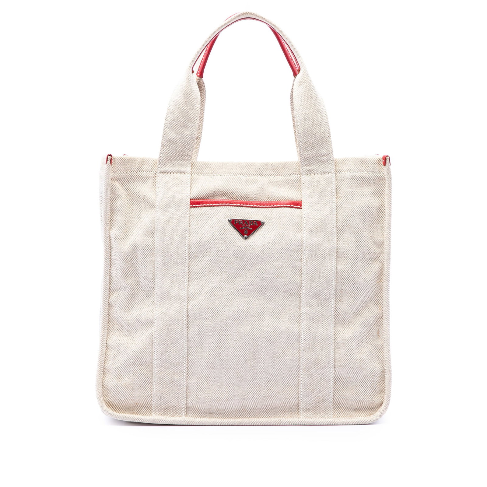 Prada Canapa Mistolino Canvas Shopping Tote Bag: Prada Canapa Mistolino Canvas Shopping Tote Bag Prada Canvas Canapa Mistolino Shopping Tote in brown fabric with flat handles, an open top, and an interior zip pocket. Condition is AB with noted scrat