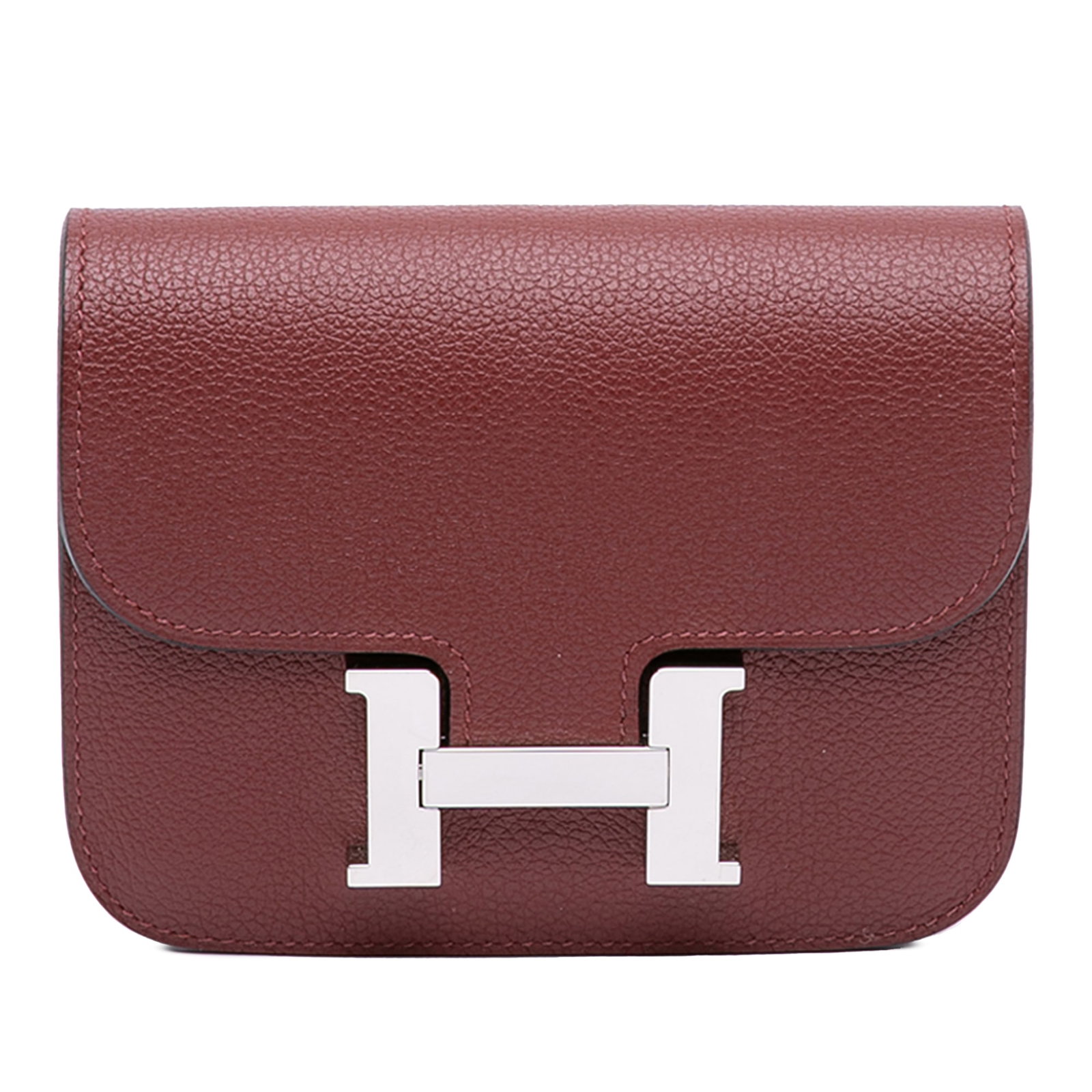 Hermes Constance Slim Wallet Clemence Leather Rouge H with Removable Pouch: Hermes Constance Slim Wallet Clemence Leather Rouge H with Removable Pouch The Hermes Clemence Constance Slim Wallet features a Clemence leather body in Rouge H color, a front flap with magnetic closu