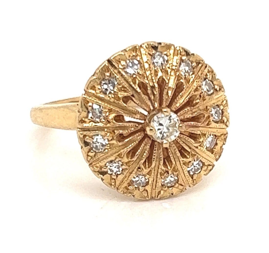 Vintage 14k Yellow Gold Floral Dome Ring with Diamonds Size 4.5 (1 of 6)
