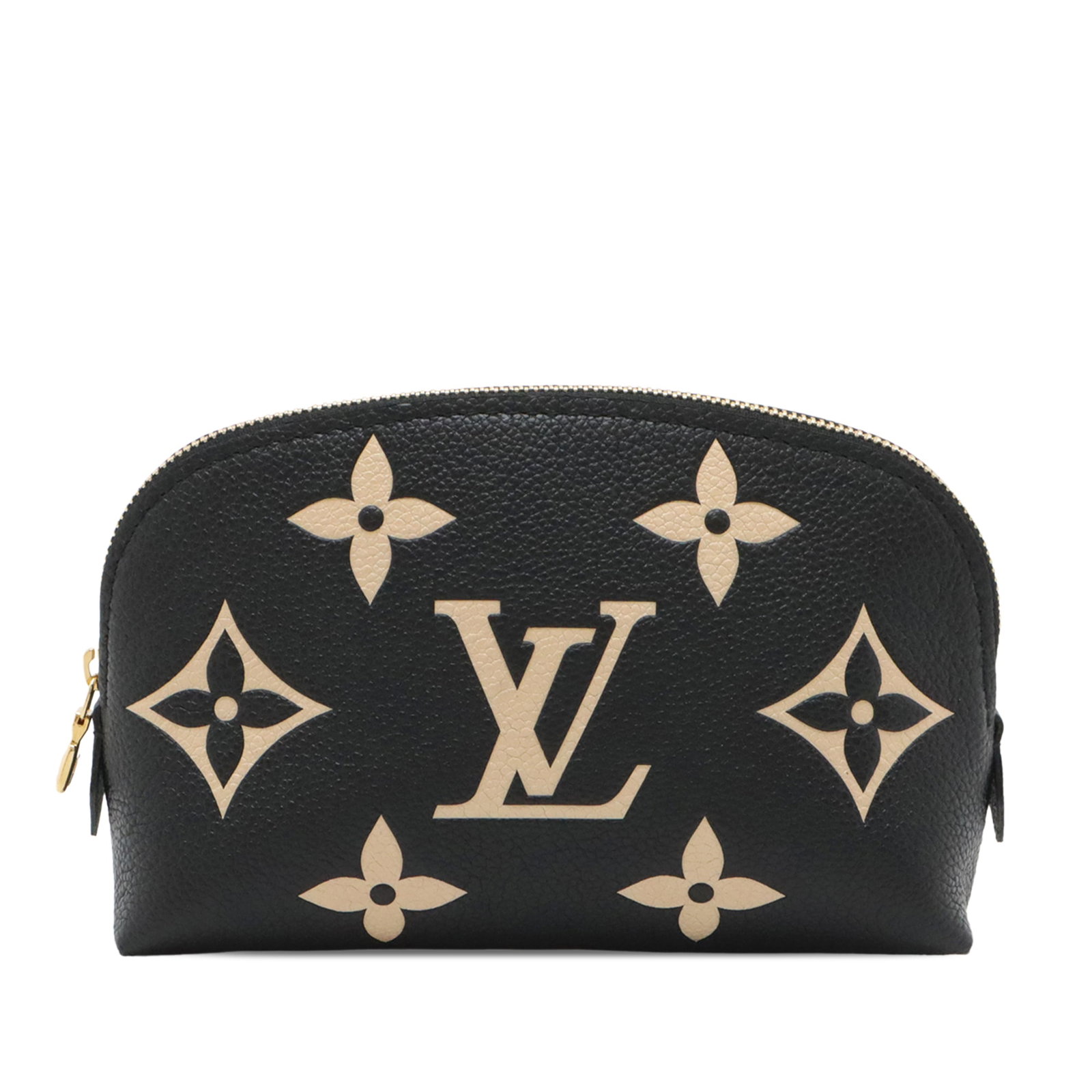 Louis Vuitton Giant Monogram Empreinte Cosmetic Pouch Black Leather: Louis Vuitton Giant Monogram Empreinte Cosmetic Pouch Black Leather A Louis Vuitton cosmetic pouch in black monogram empreinte leather, featuring a top zip closure and an interior slip pocket. It is m