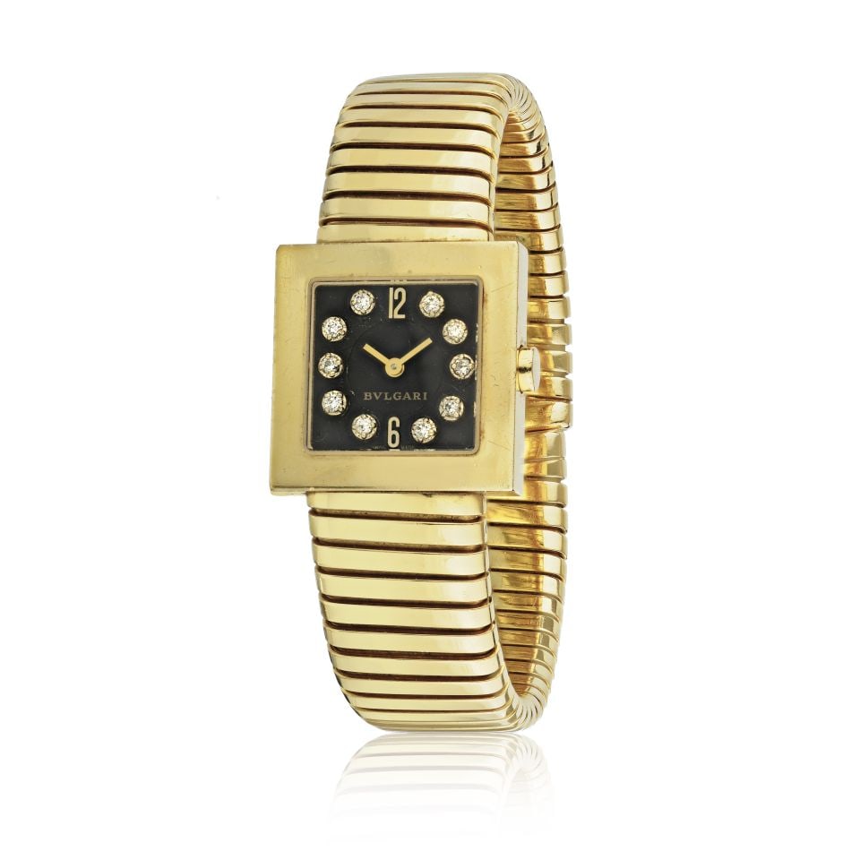 Bvlgari Tubogas 18K Yellow Gold Ladies Watch Black Diamond Dial (1 of 1)