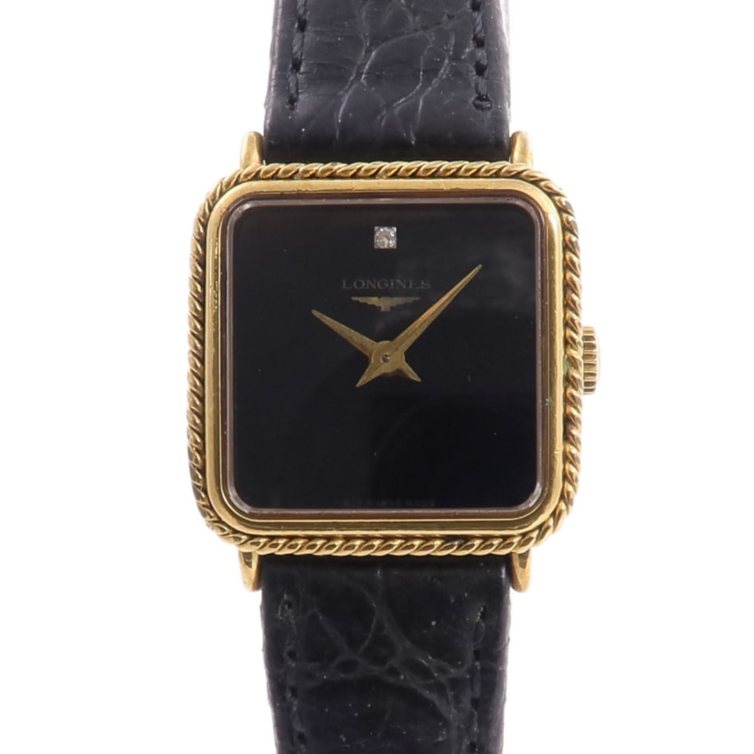 Longines ladies wristwatch gold plated case leather strap diamond accents (1 of 18)