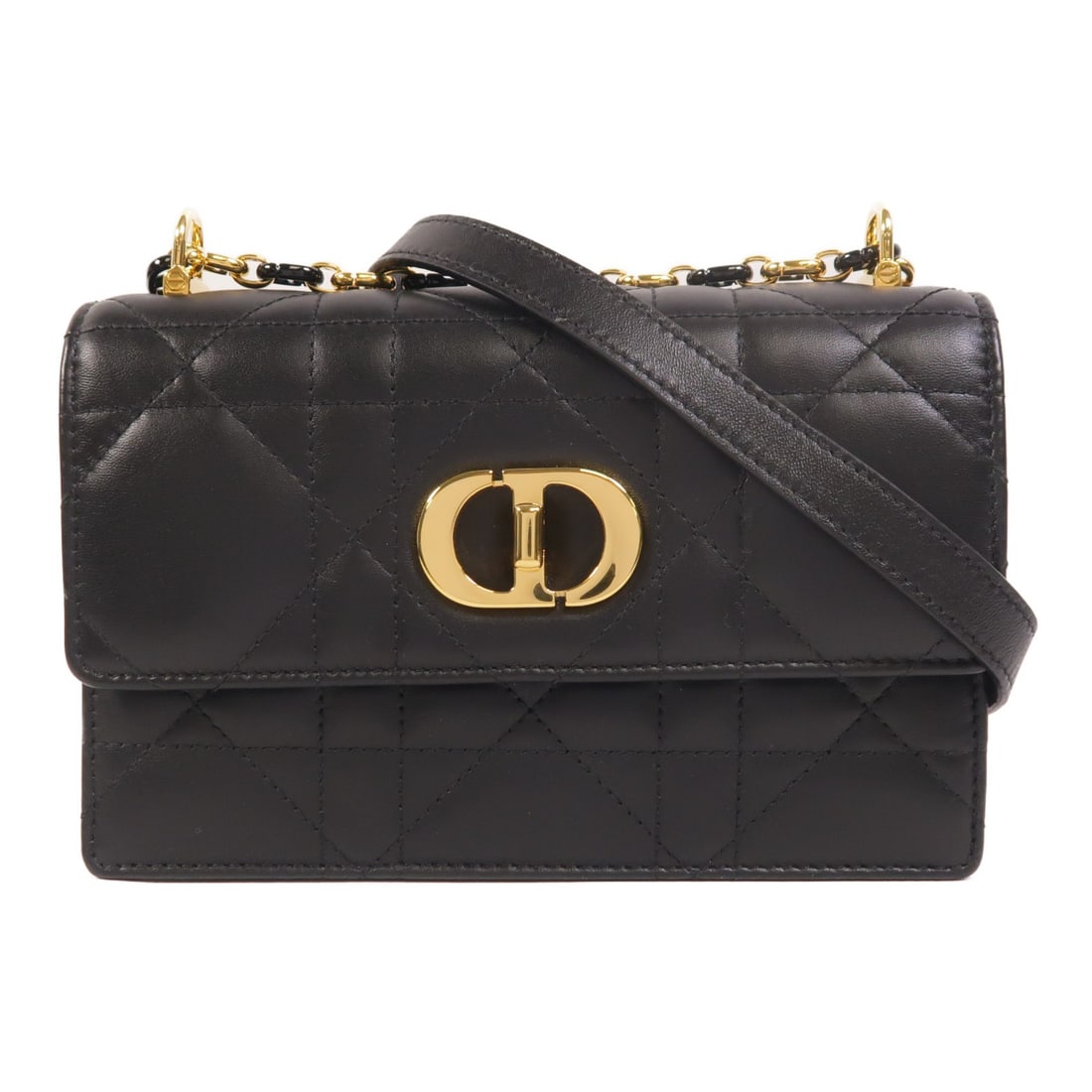 Dior Miss Caro Mini Shoulder Bag Black Lambskin S5169UDAX_M900: Dior Miss Caro Mini Shoulder Bag Black Lambskin S5169UDAX_M900 A Christian Dior Miss Caro Mini Chain Shoulder Bag in black lambskin (sheep leather) with a chain shoulder strap and turn lock closure. T