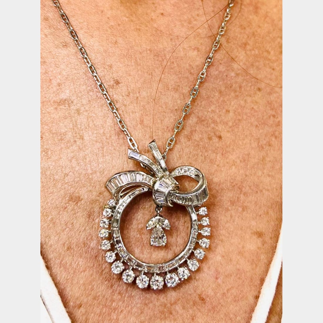 Art Deco Platinum Necklace 4.80 Ct Diamonds E-G VVS-VS 18 Inch Chain