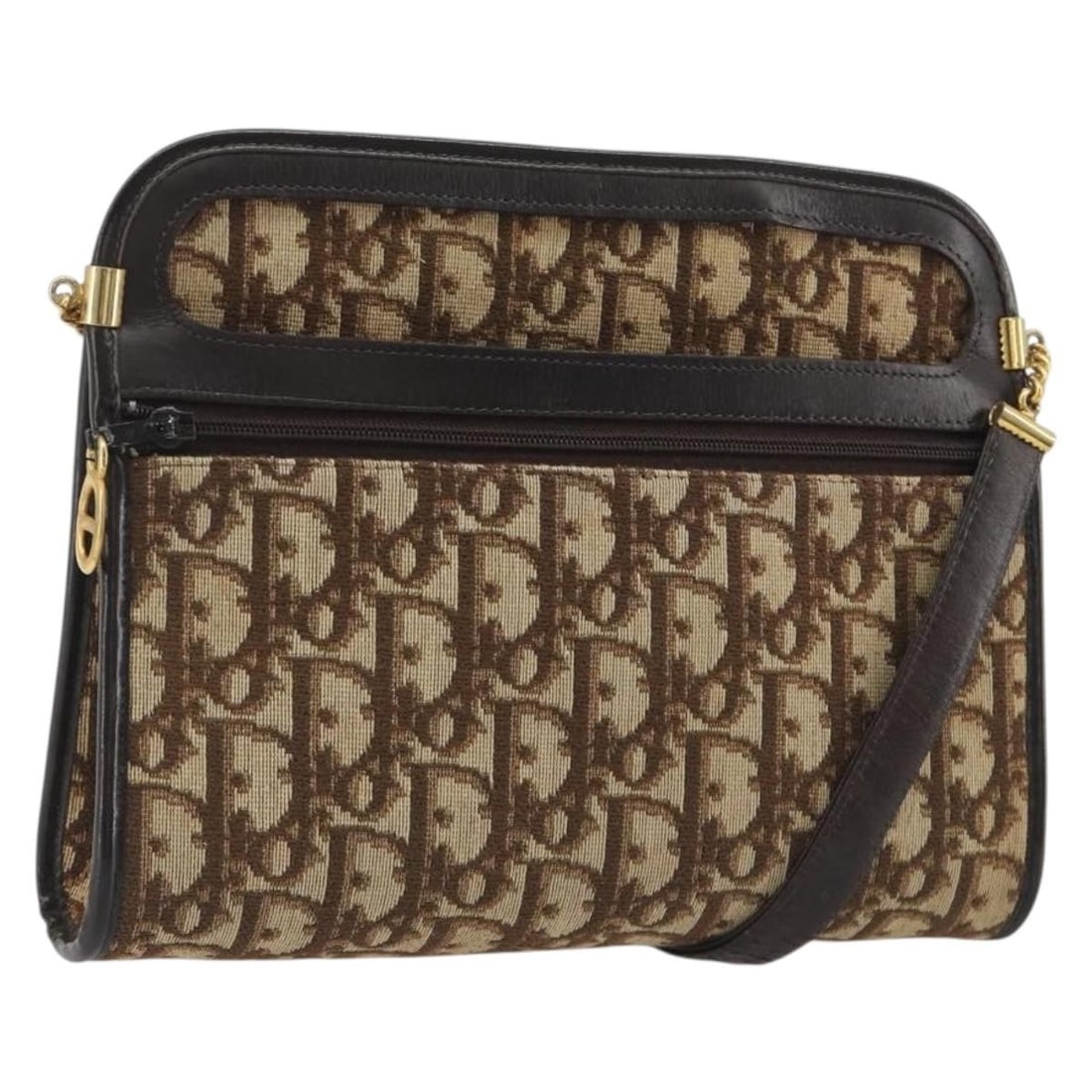 Christian Dior Trotter Canvas Shoulder Bag Beige Gold France: Christian Dior Trotter Canvas Shoulder Bag Beige Gold France A Christian Dior shoulder bag in beige and gold Trotter canvas, made in France. The bag measures approximately 23 cm wide, 18 cm high, and 