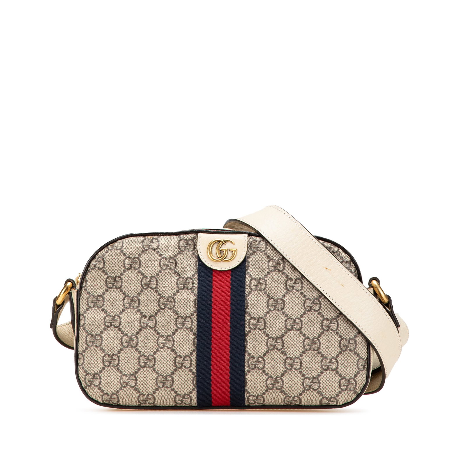 Gucci Ophidia Small GG Supreme Camera Bag Brown Calfskin: Gucci Ophidia Small GG Supreme Camera Bag Brown Calfskin Introducing the Gucci Small GG Supreme Textured Calfskin Web Ophidia Camera Bag, a chic accessory crafted from coated canvas with luxurious lea