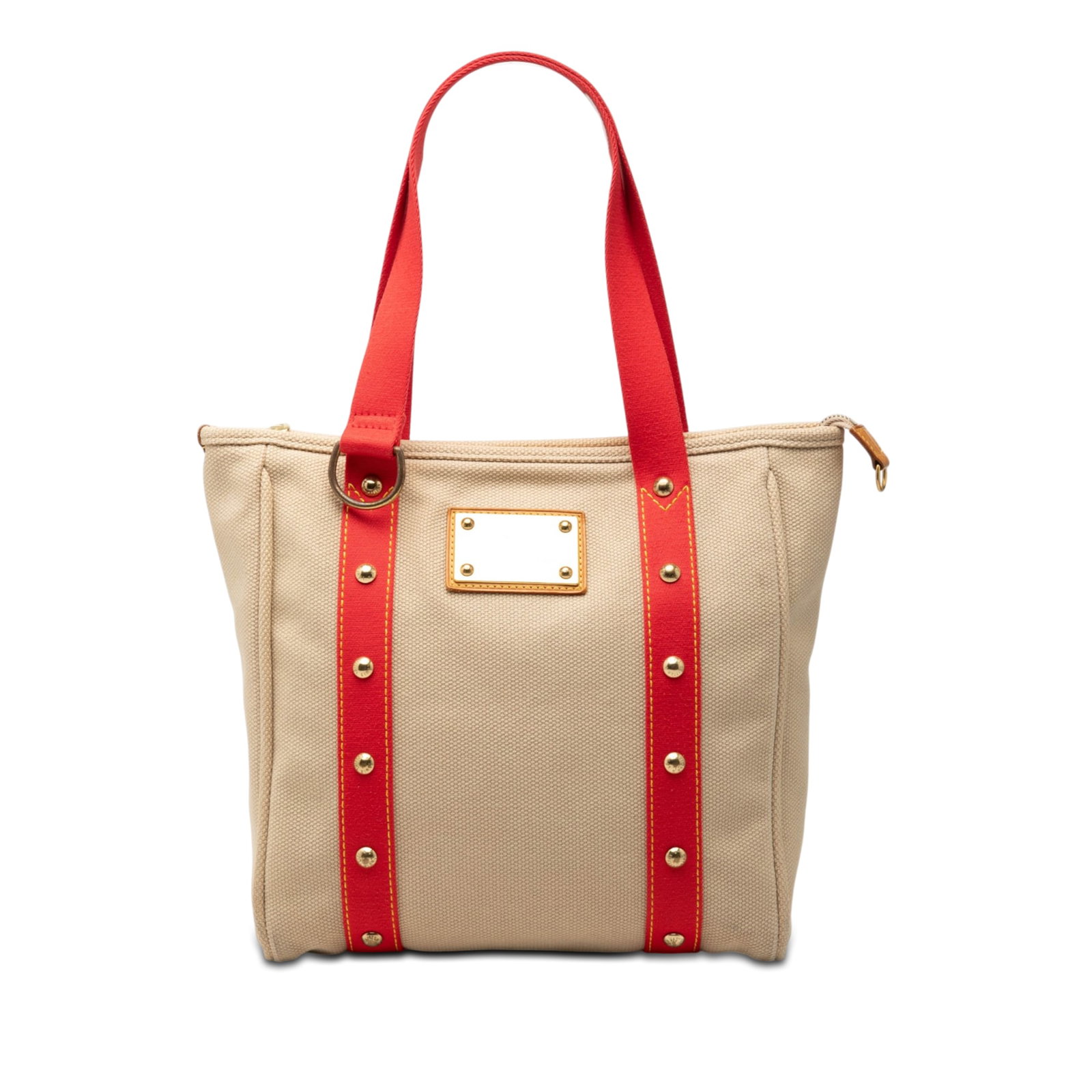 Louis Vuitton Antigua Cabas MM Canvas Shoulder Bag Beige: Louis Vuitton Antigua Cabas MM Canvas Shoulder Bag Beige Louis Vuitton Antigua Cabas MM tote bag in beige canvas with flat shoulder straps, a top zip closure, and an interior slip pocket. Made in Fran