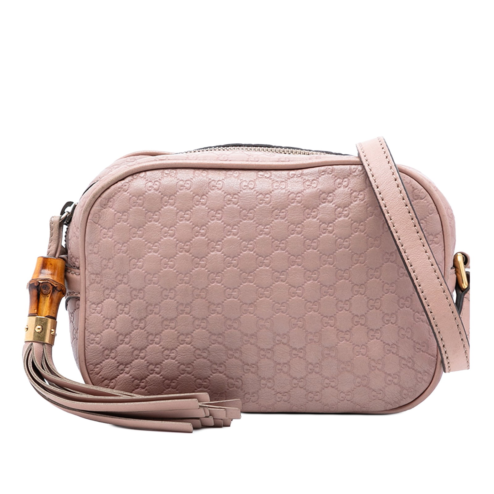 Pink Leather Crossbody Microguccissima Sunshine Disco Bag by Gucci: Pink Leather Crossbody Microguccissima Sunshine Disco Bag by Gucci This Gucci Microguccissima Sunshine Disco Camera Bag is crafted from pink leather and features a crossbody design with a flat leather