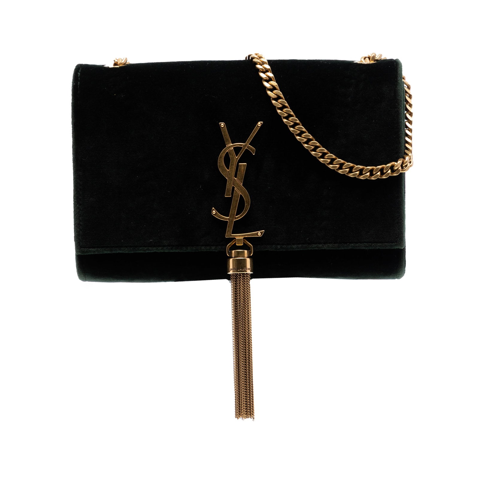 Saint Laurent Kate Tassel Small Green Velvet Crossbody Bag