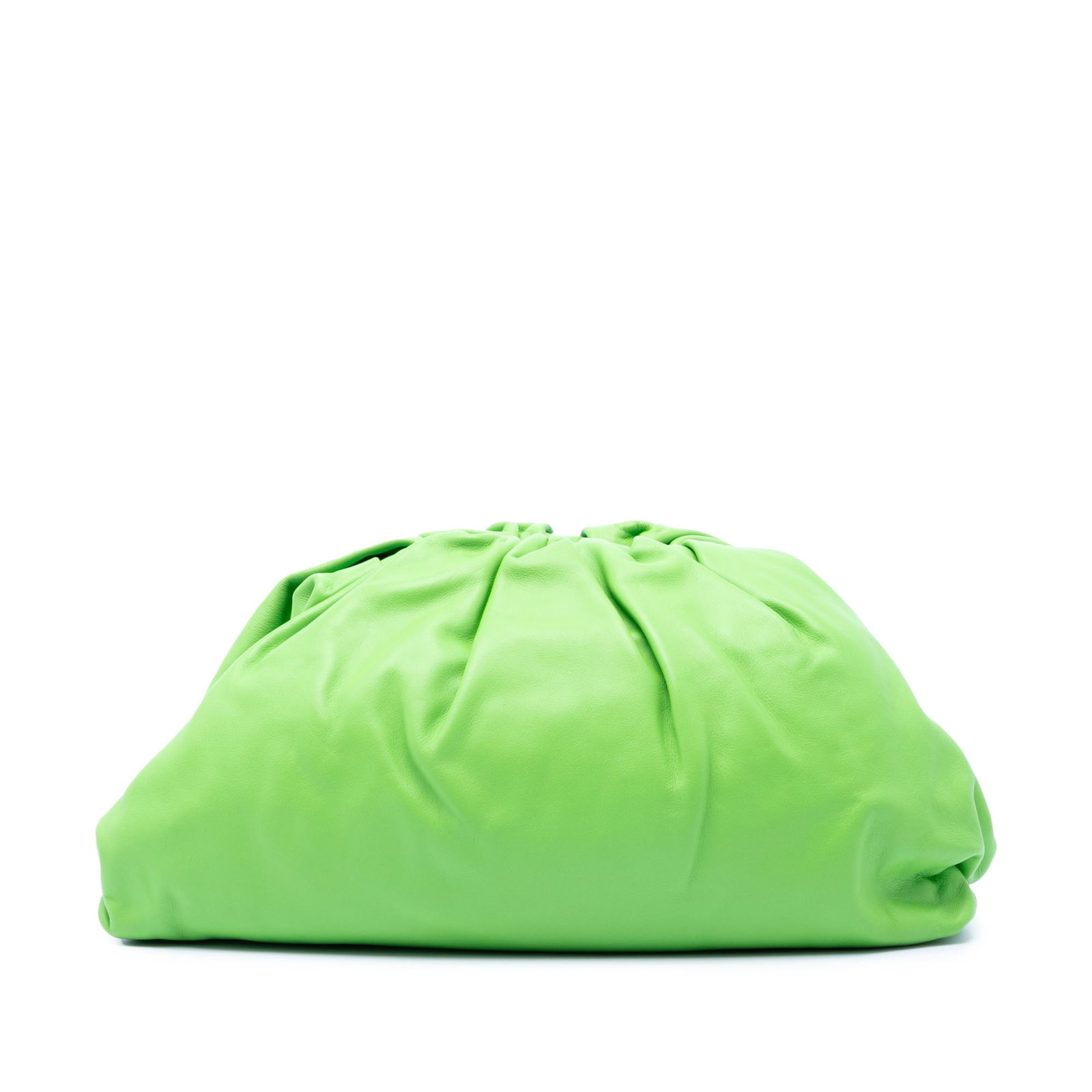 Bottega Veneta Lambskin Leather Pouch Bag Green: Bottega Veneta Lambskin Leather Pouch Bag Green This Bottega Veneta Lambskin The Pouch is crafted from supple leather in a striking green hue. It features a distinctive top magnetic frame closure for 
