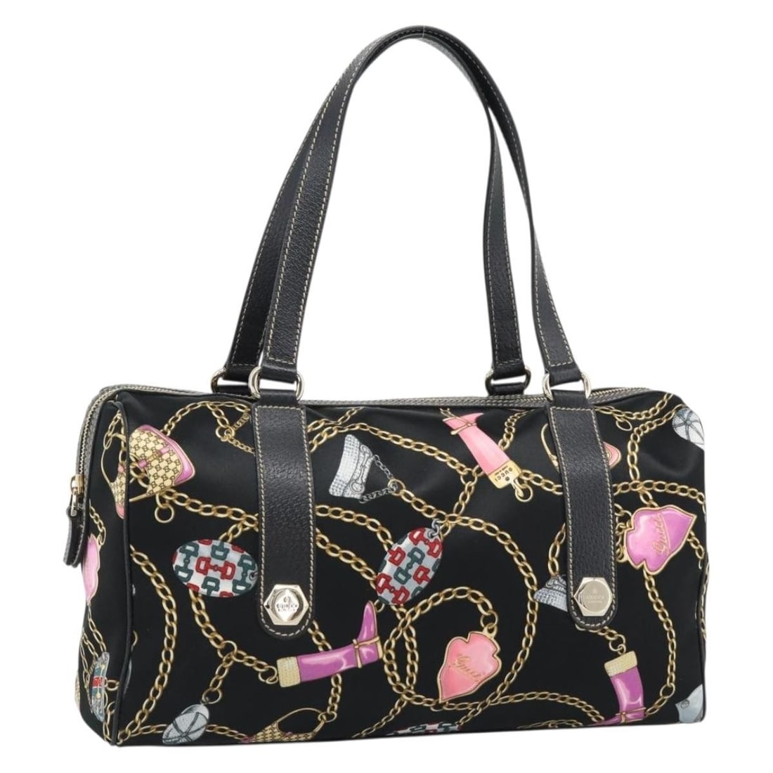 Gucci 154180 Satin Handbag Black with Gold Tone Dust Bag (1 of 18)
