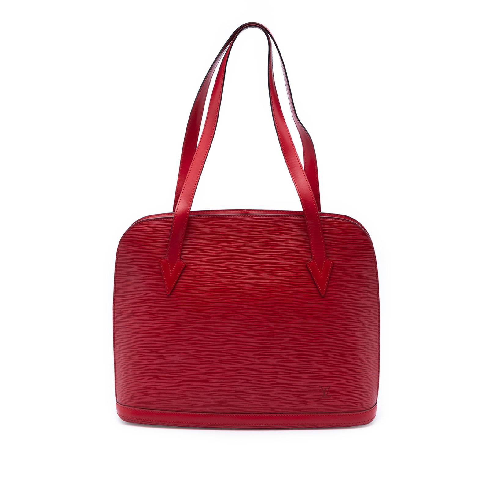 Louis Vuitton Epi Lussac Red Leather Shoulder Bag: Louis Vuitton Epi Lussac Red Leather Shoulder Bag Louis Vuitton Epi Lussac shoulder bag in red Epi leather with flat leather shoulder straps, a top zip closure, and interior zip and slip pockets. Made